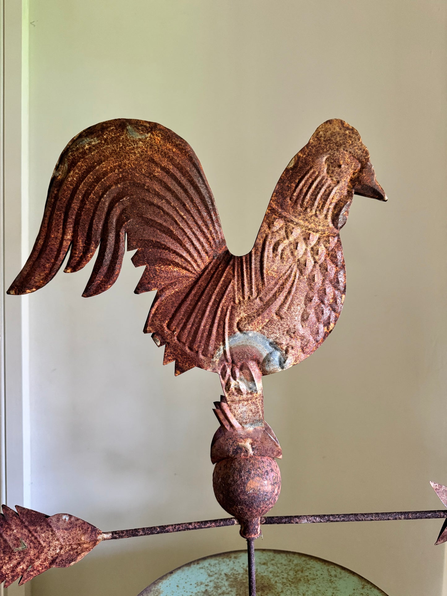 Vintage French Embossed Cockerel Mounted Weathervane