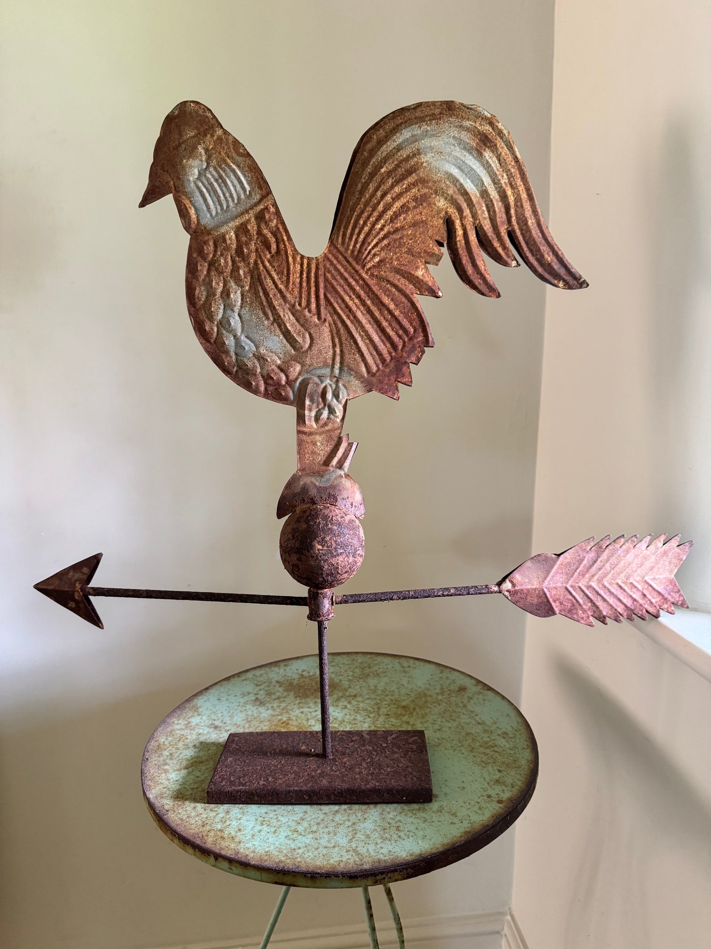 Vintage French Embossed Cockerel Mounted Weathervane