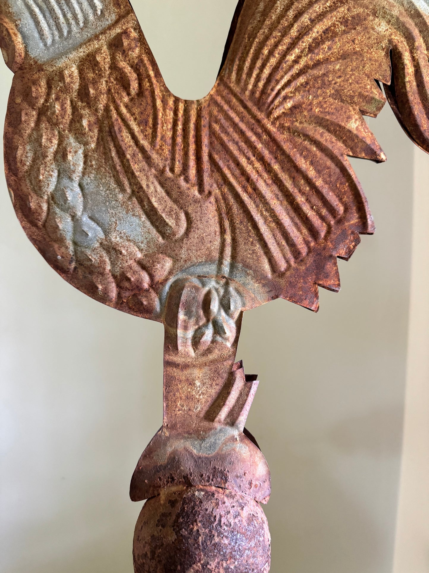 Vintage French Embossed Cockerel Mounted Weathervane