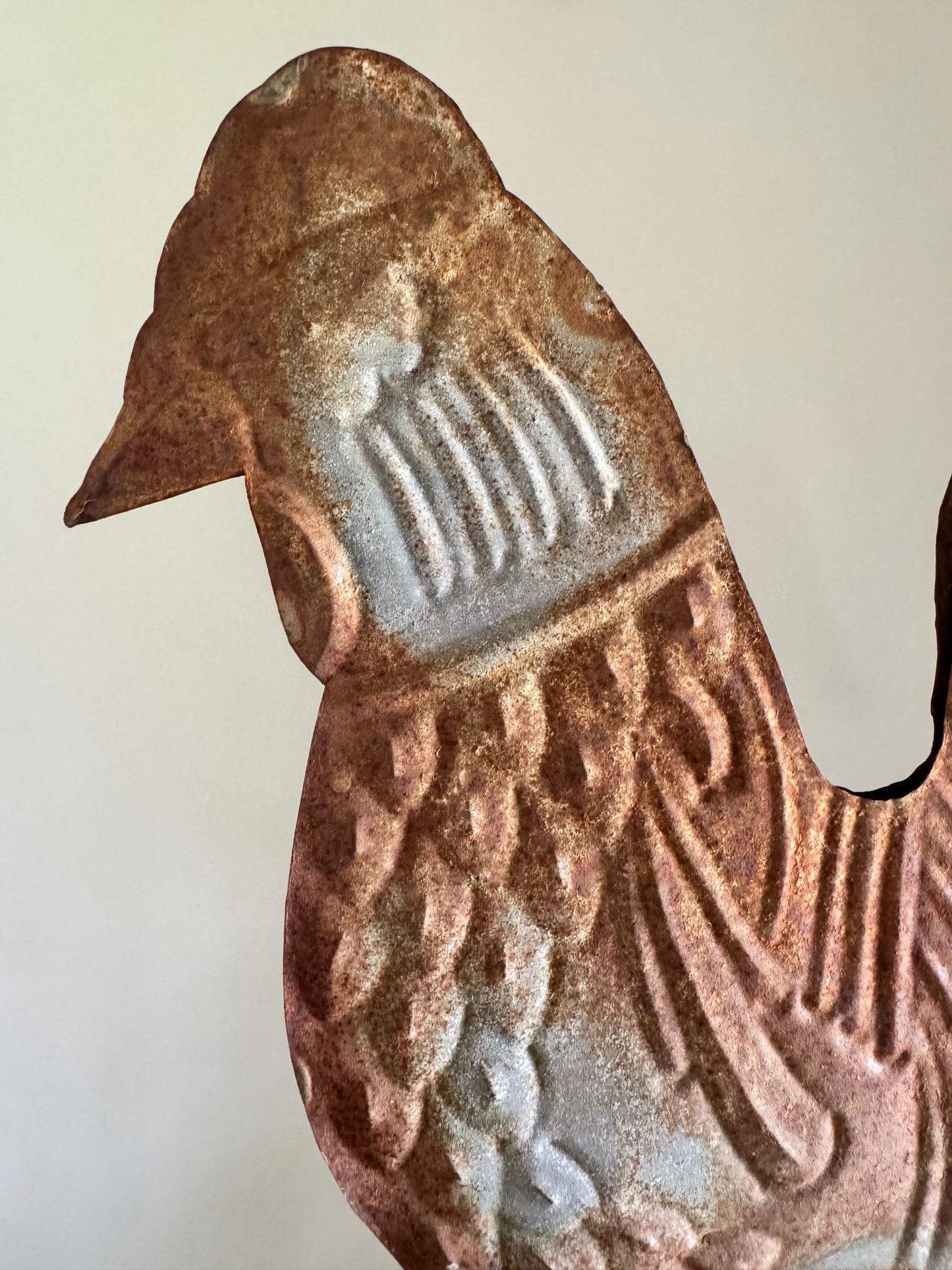 Vintage French Embossed Cockerel Mounted Weathervane