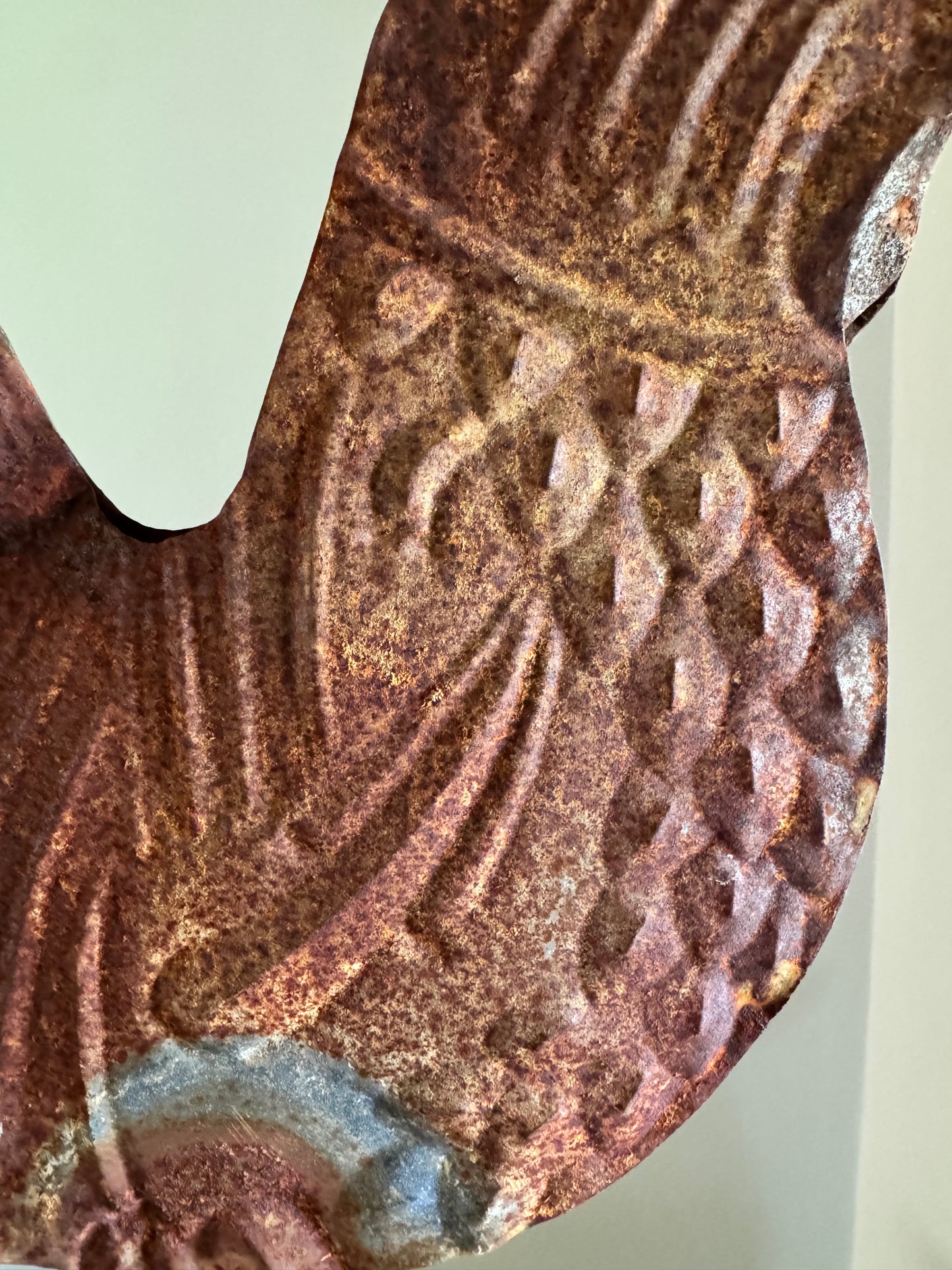 Vintage French Embossed Cockerel Mounted Weathervane