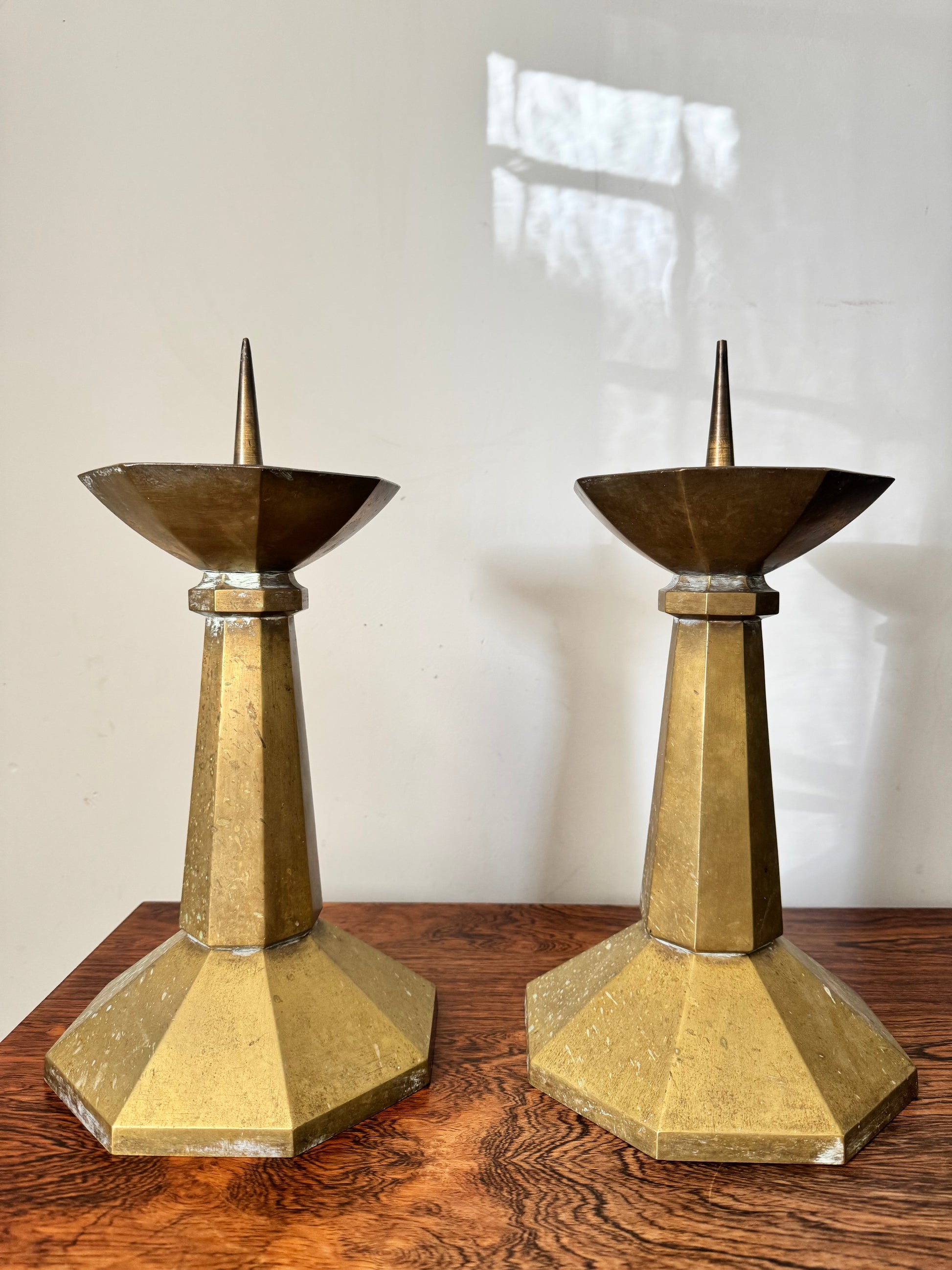 Large Pair Antique French Art Deco Bronze Candlesticks