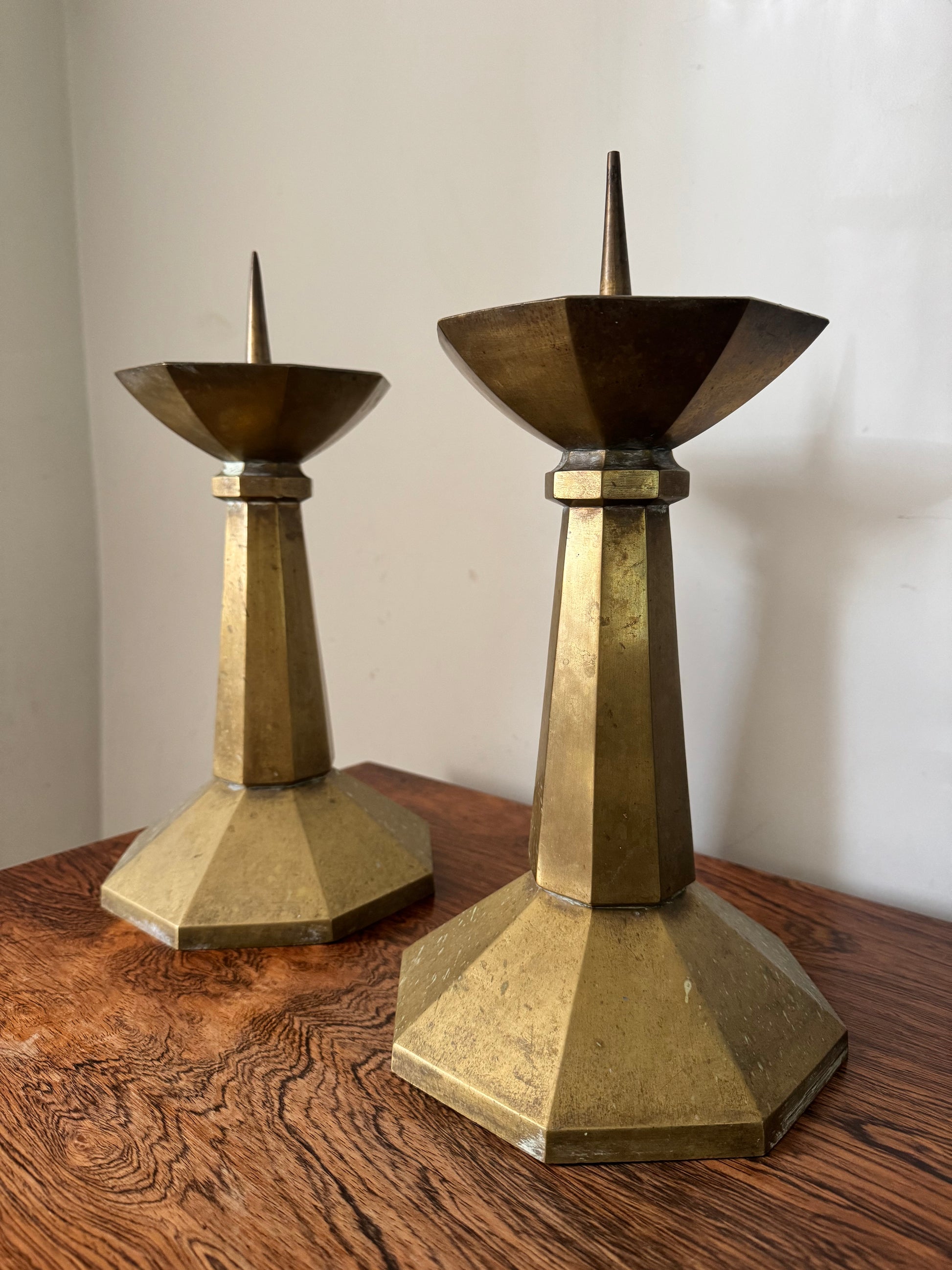 Large Pair Antique French Art Deco Bronze Candlesticks