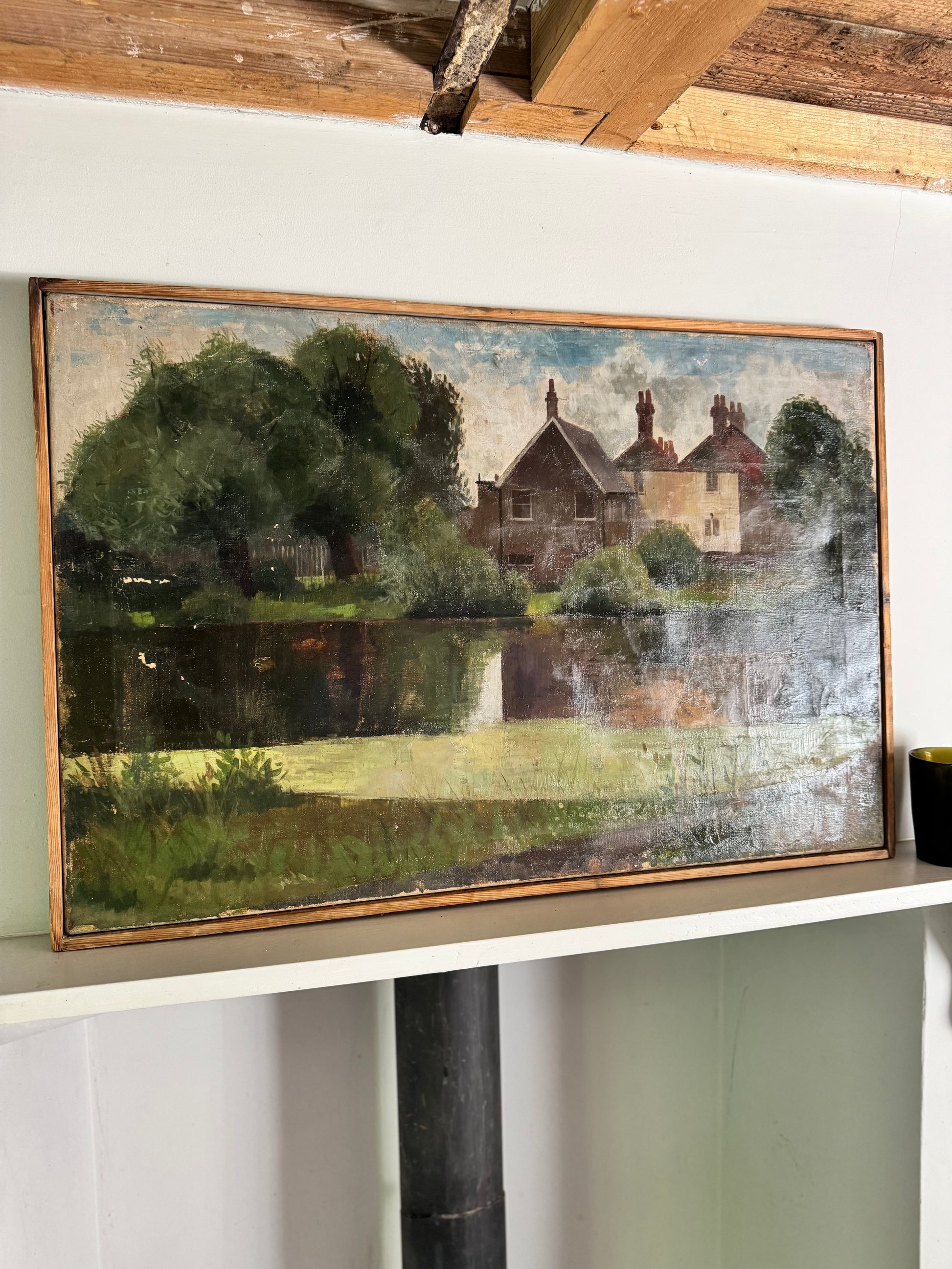 Mid Century Landscape Oil On Canvas Framed