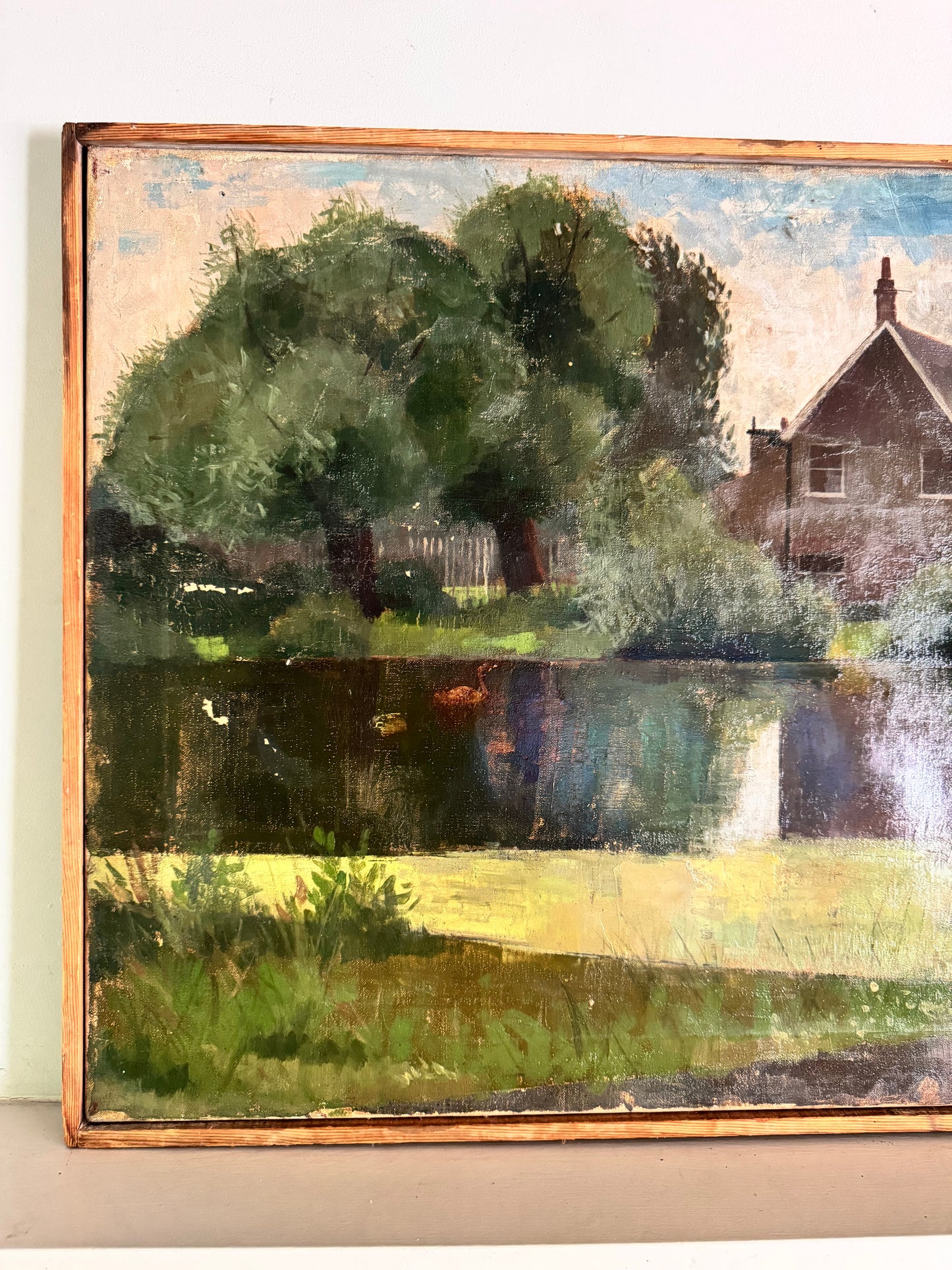 Mid Century Landscape Oil On Canvas Framed