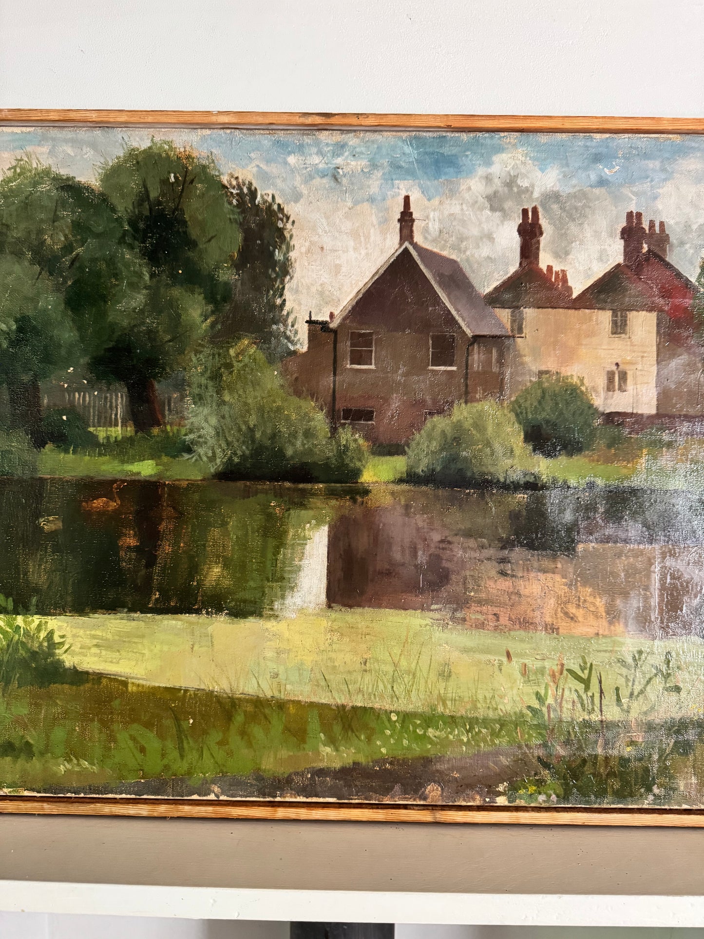 Mid Century Landscape Oil On Canvas Framed