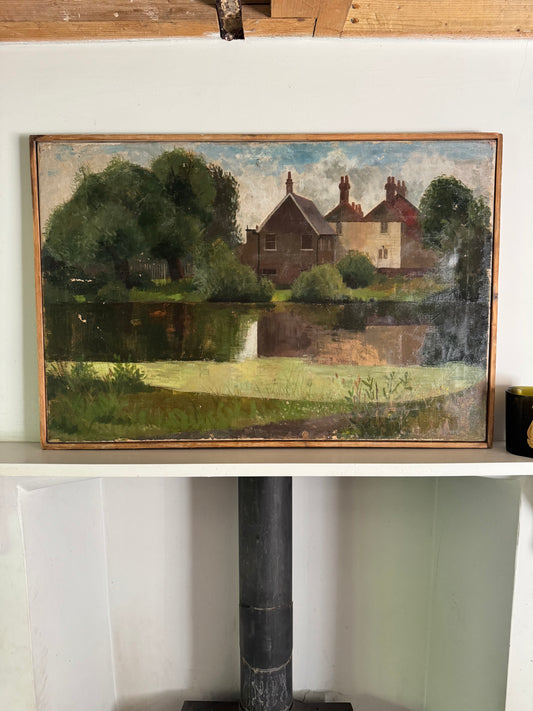Mid Century Landscape Oil On Canvas Framed