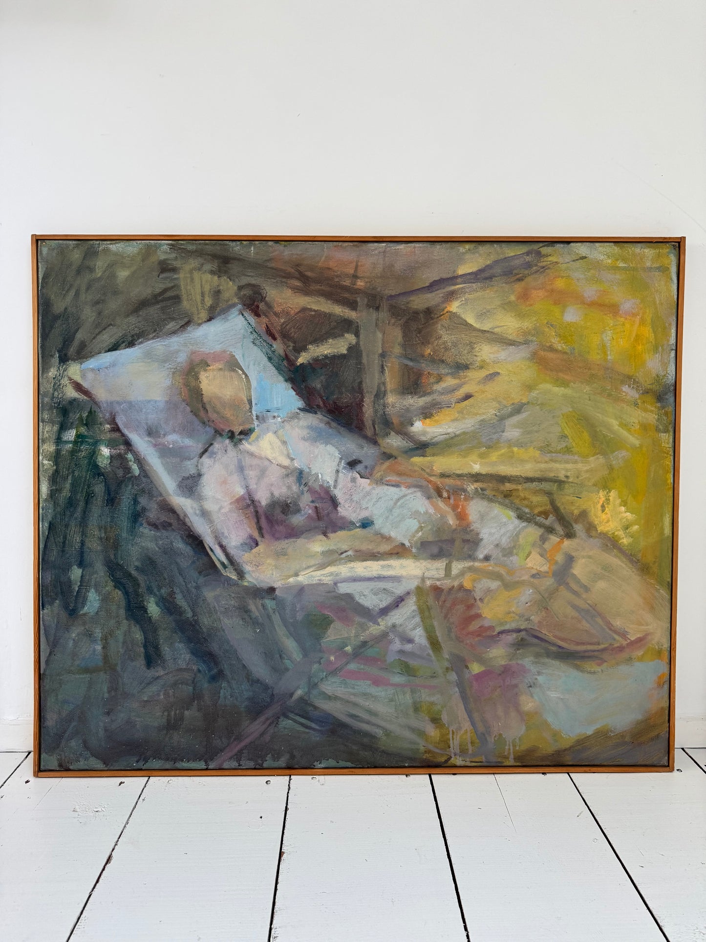 Stunning Large Mid Century Reclining Figure Oil On Canvas Framed