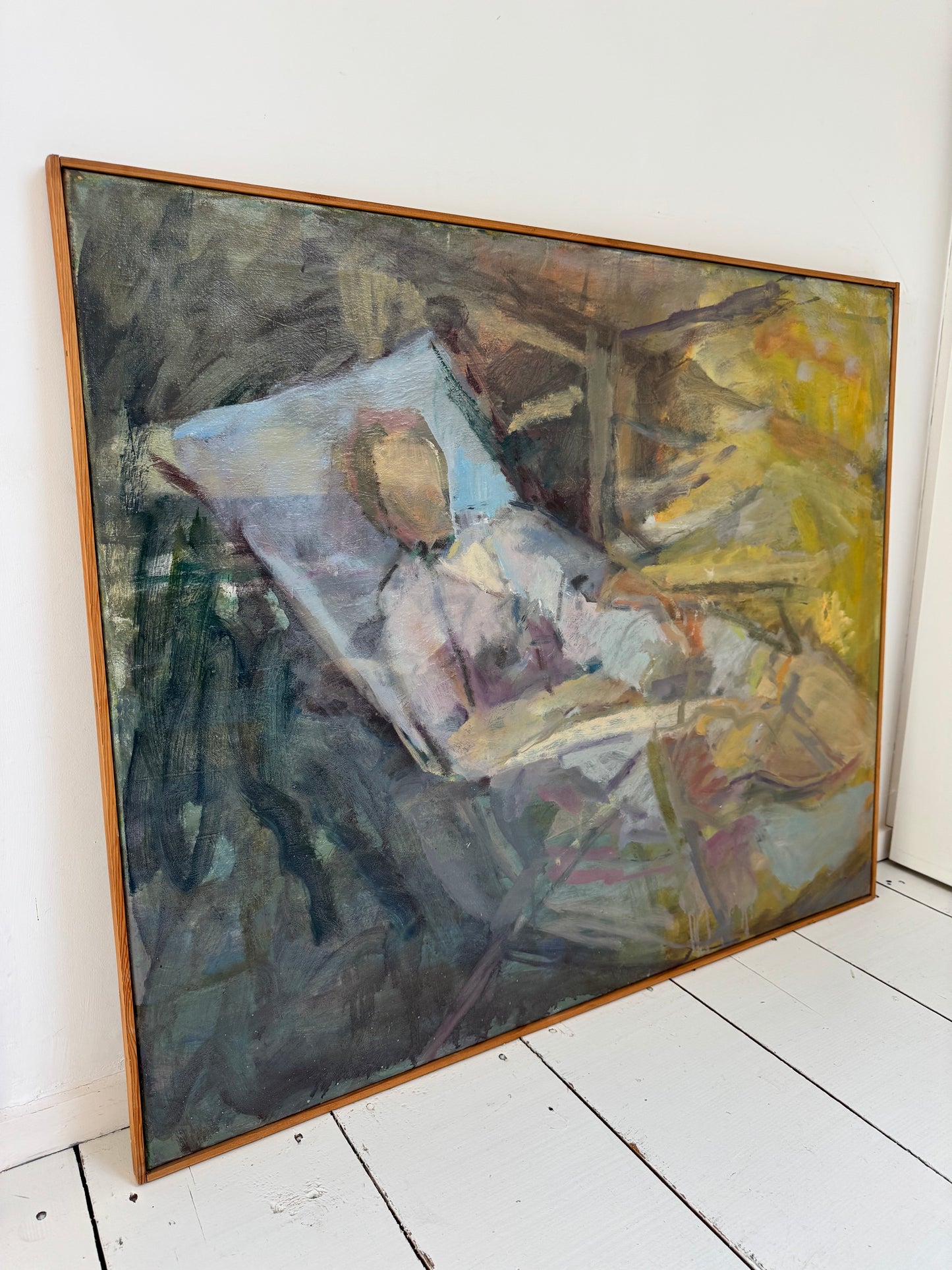 Stunning Large Mid Century Reclining Figure Oil On Canvas Framed