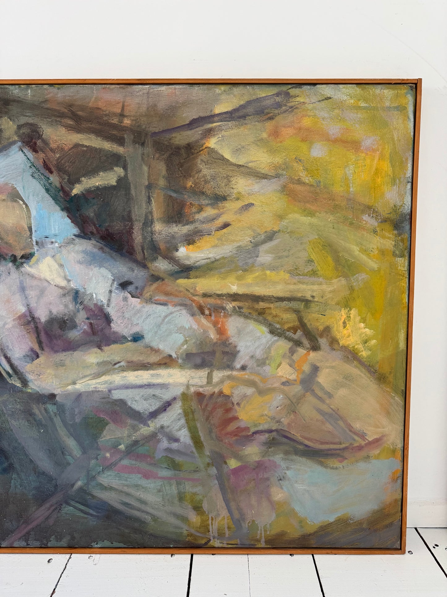 Stunning Large Mid Century Reclining Figure Oil On Canvas Framed