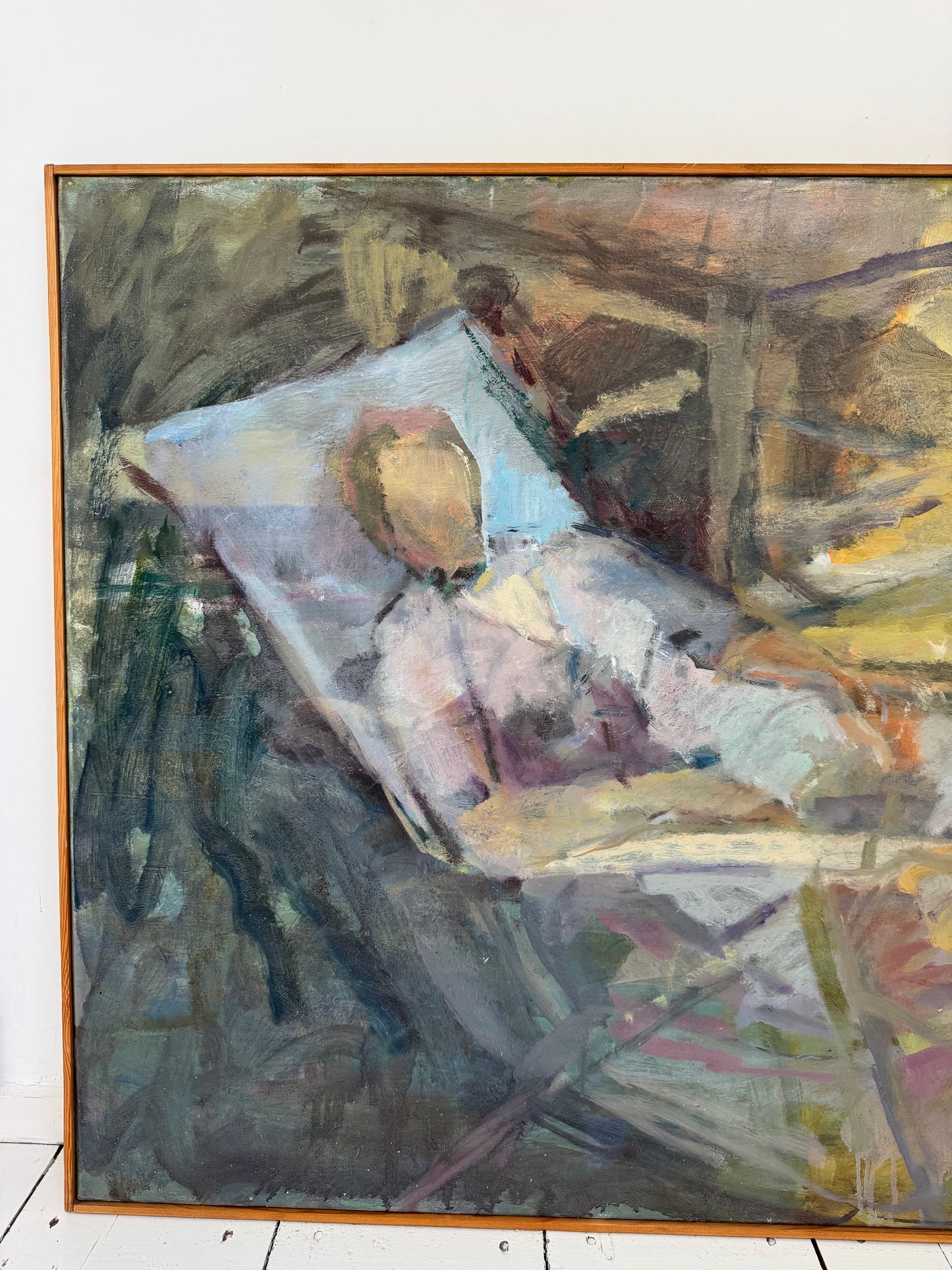 Stunning Large Mid Century Reclining Figure Oil On Canvas Framed