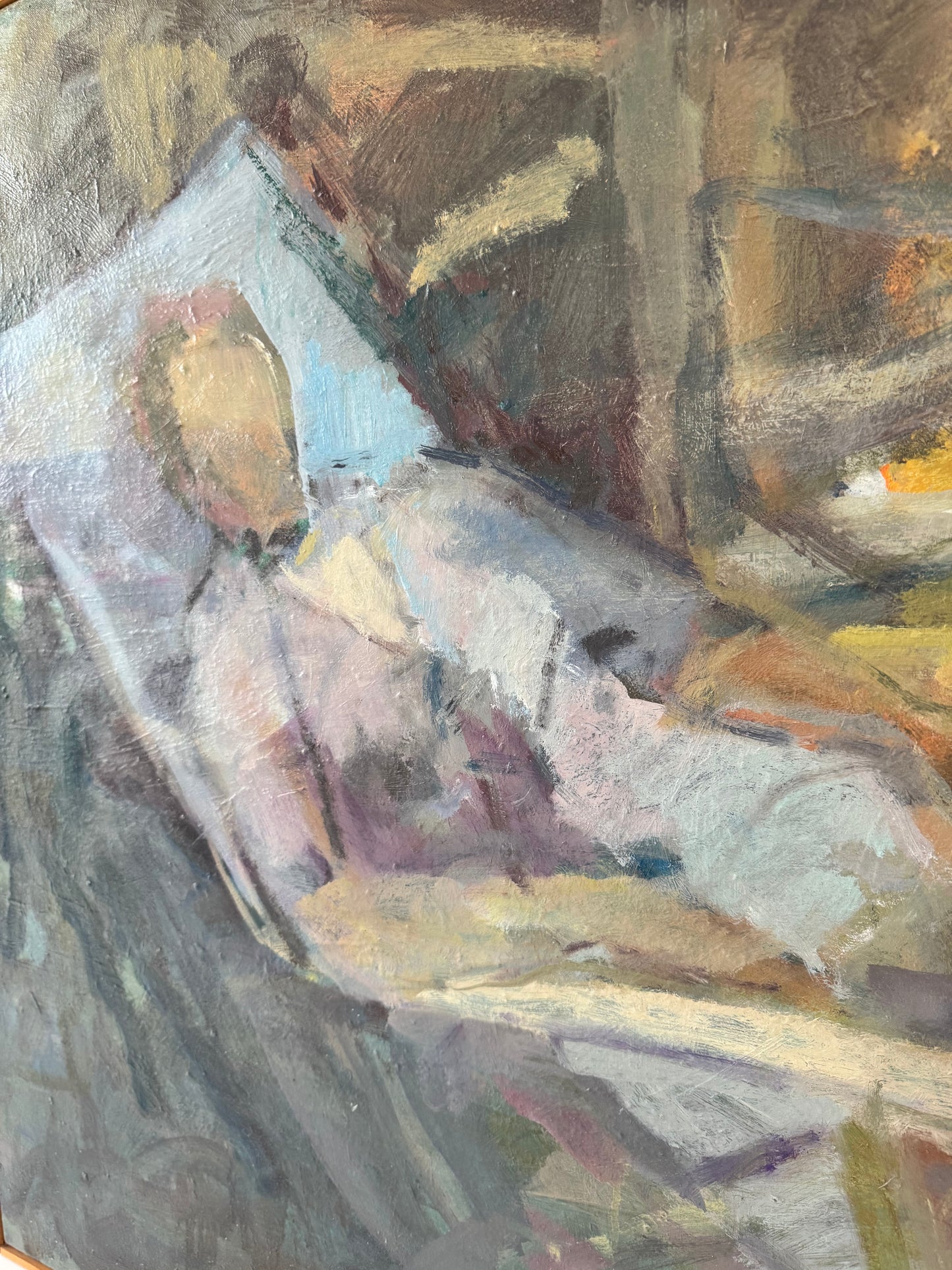 Stunning Large Mid Century Reclining Figure Oil On Canvas Framed