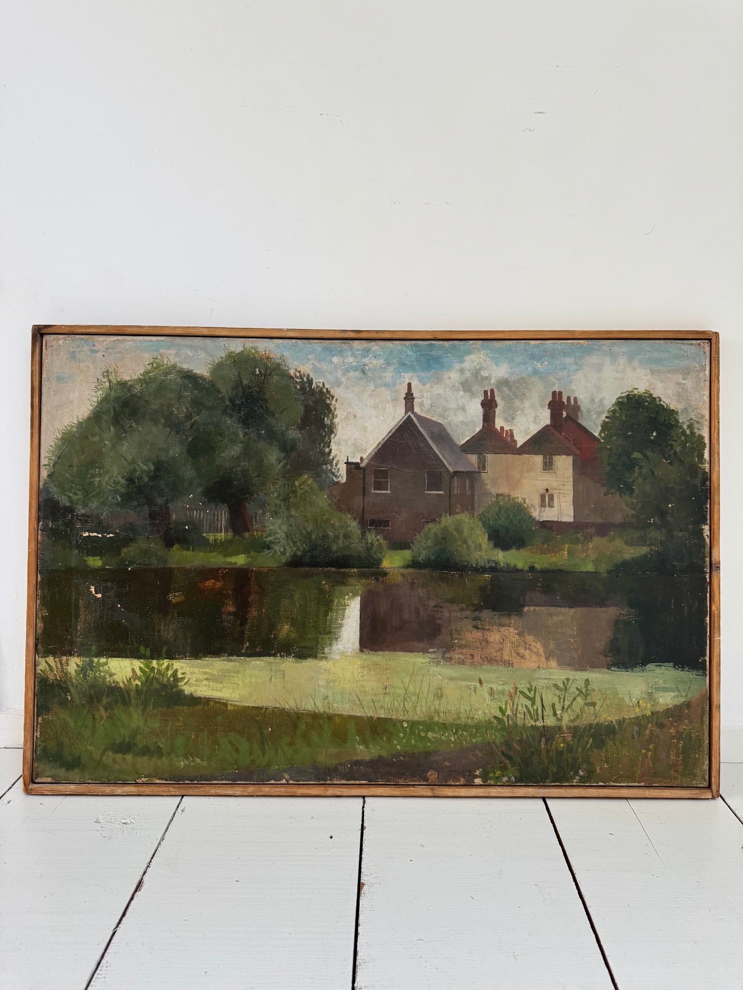 Mid Century Landscape Oil On Canvas Framed