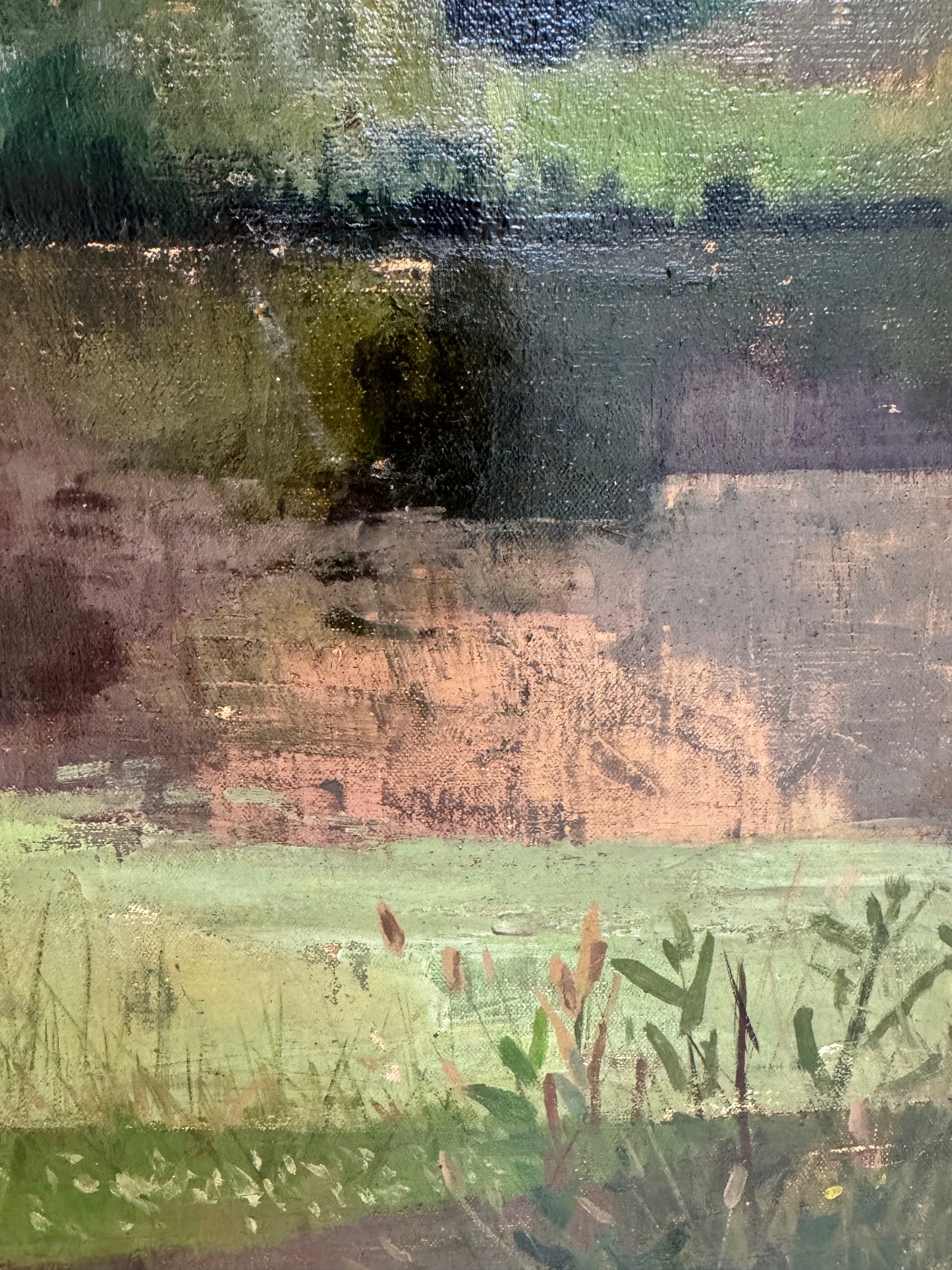 Mid Century Landscape Oil On Canvas Framed