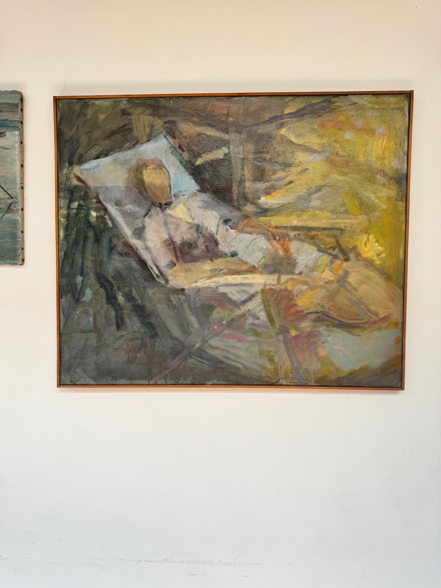 Stunning Large Mid Century Reclining Figure Oil On Canvas Framed
