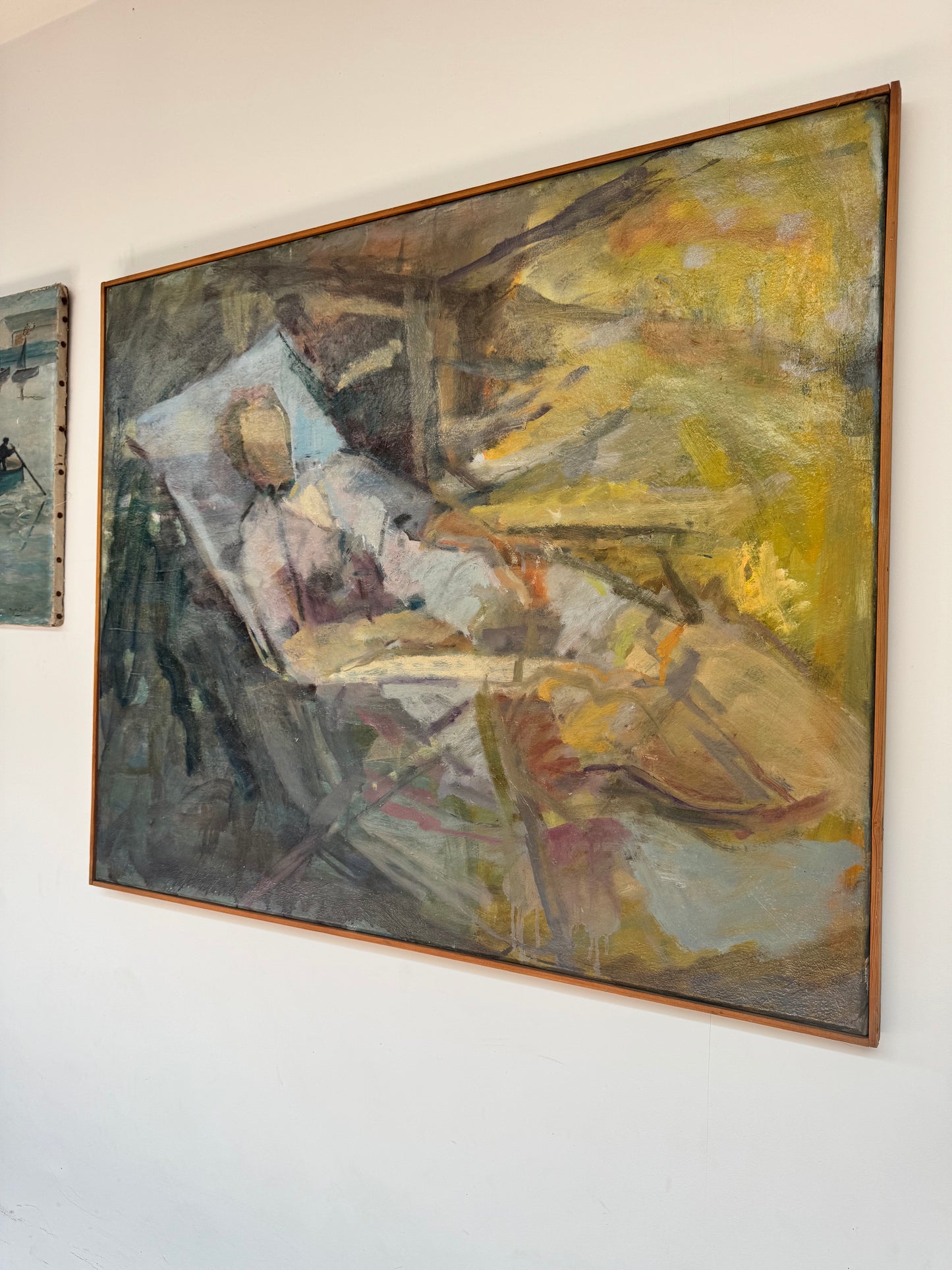 Stunning Large Mid Century Reclining Figure Oil On Canvas Framed
