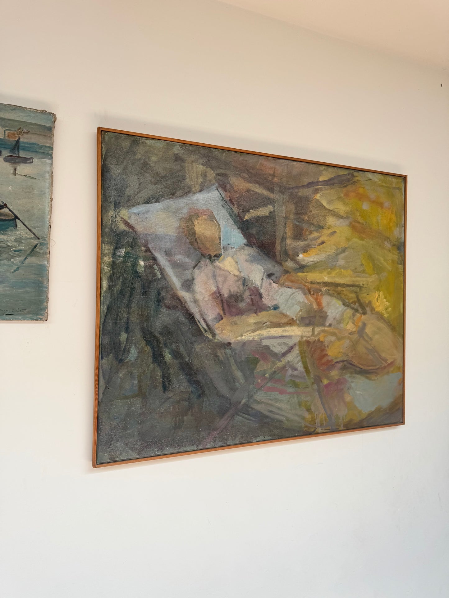 Stunning Large Mid Century Reclining Figure Oil On Canvas Framed
