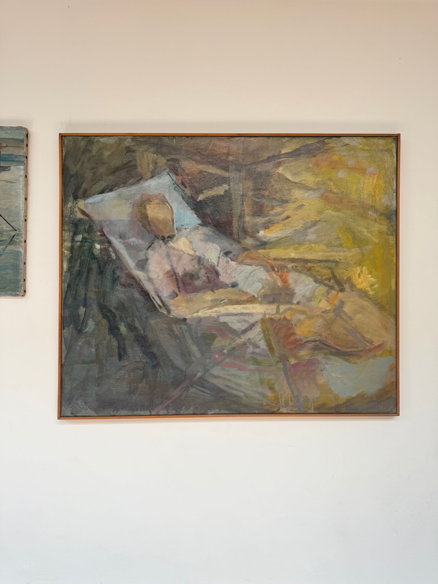 Stunning Large Mid Century Reclining Figure Oil On Canvas Framed