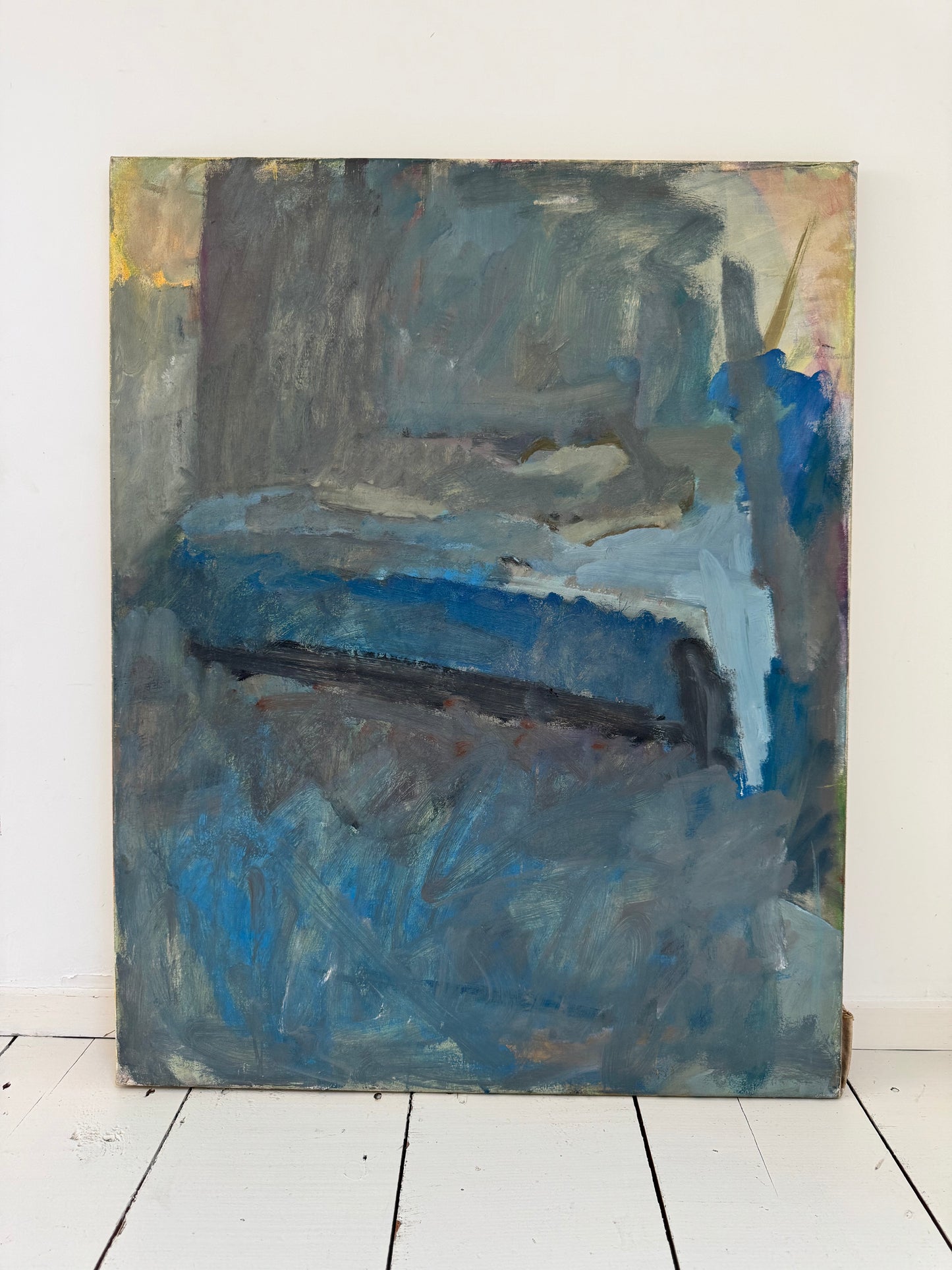Striking Large Mid Century Abstract Figure On Bed Oil On Canvas