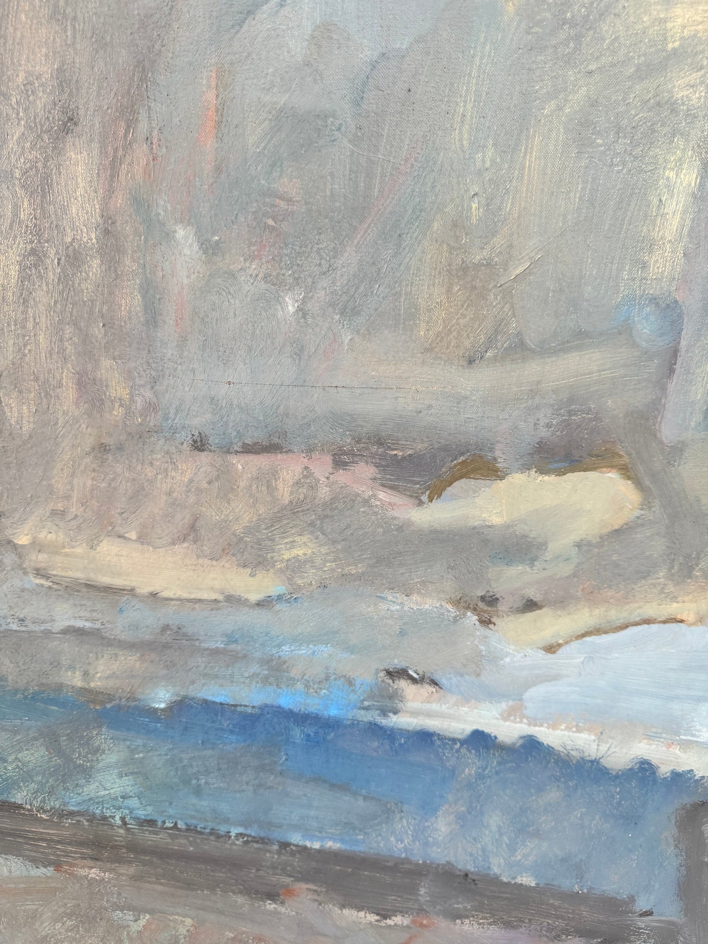 Striking Large Mid Century Abstract Figure On Bed Oil On Canvas