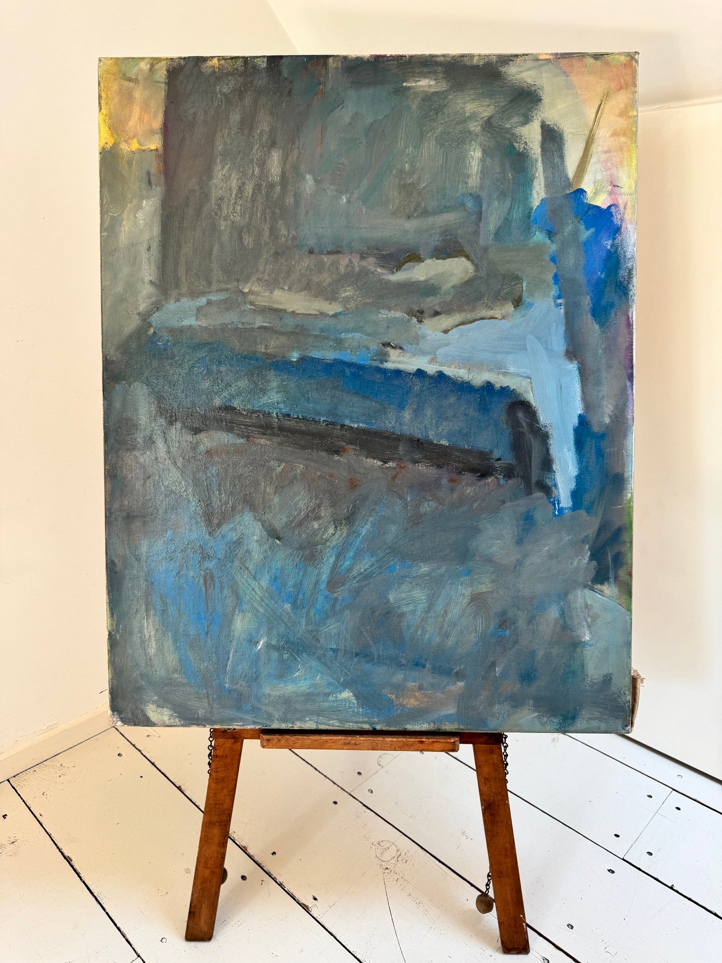 Striking Large Mid Century Abstract Figure On Bed Oil On Canvas