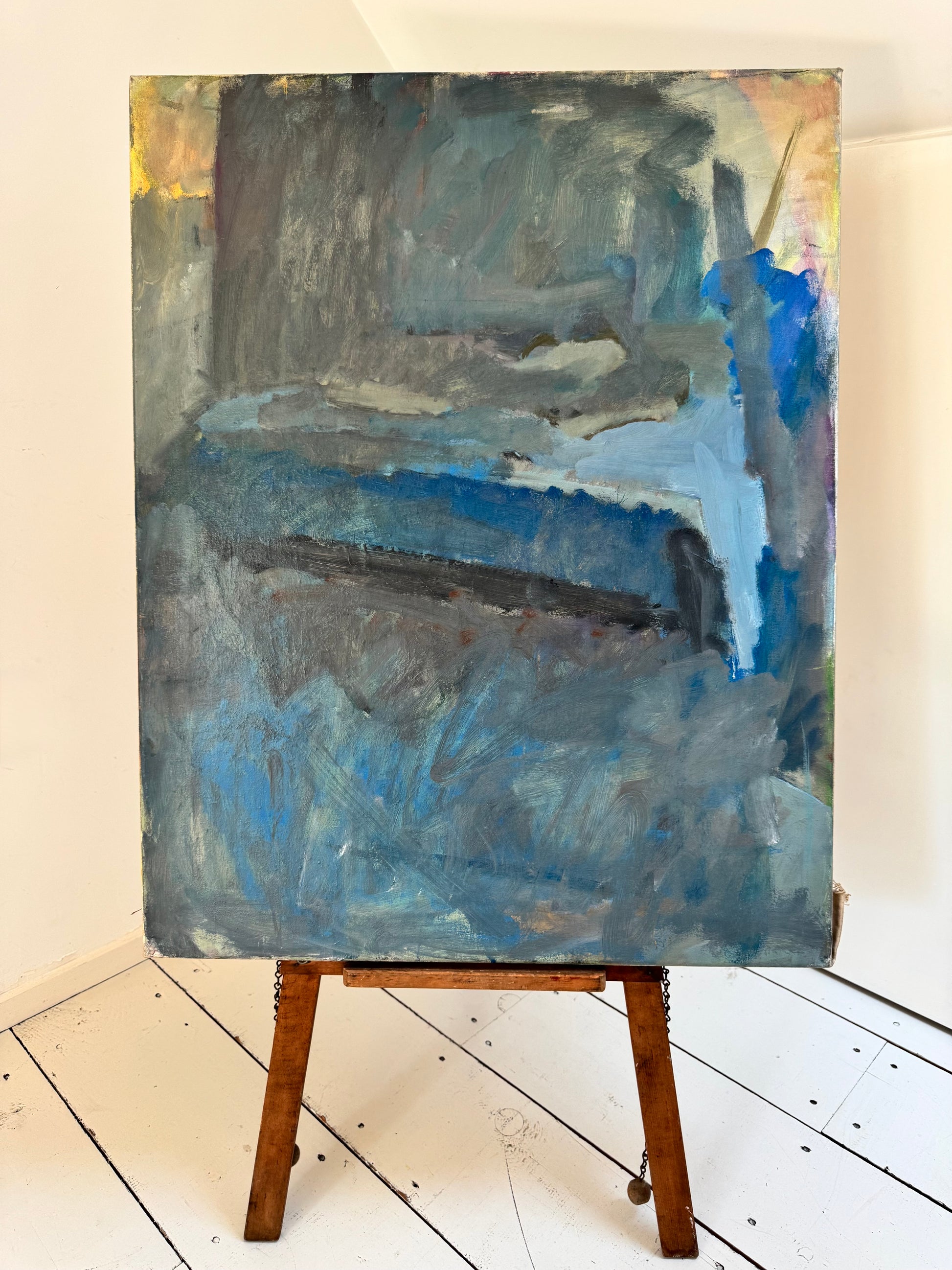 Striking Large Mid Century Abstract Figure On Bed Oil On Canvas