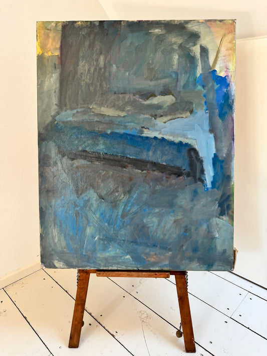 Striking Large Mid Century Abstract Figure On Bed Oil On Canvas