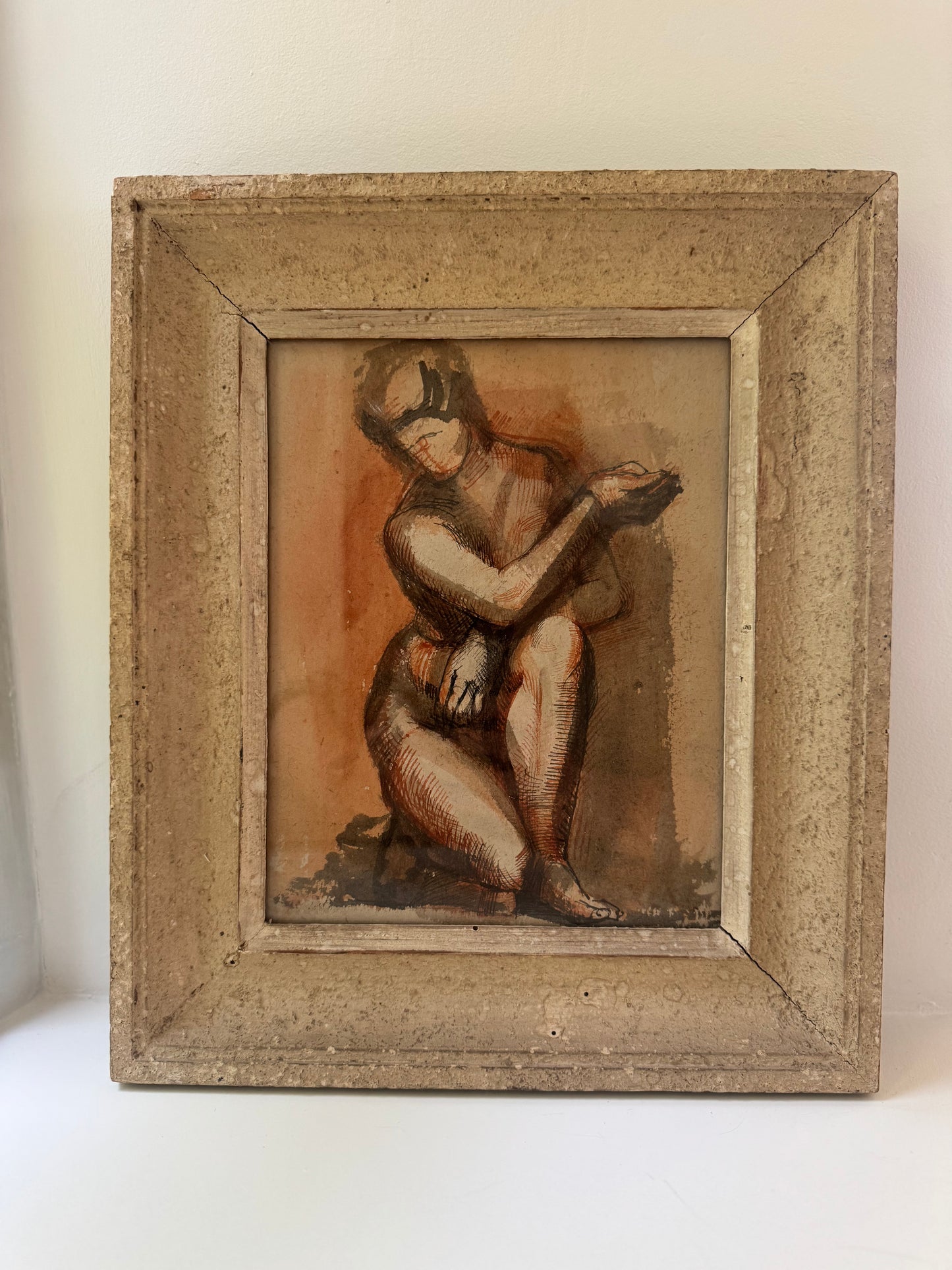 Nude Ink Study  In Vintage French Frame