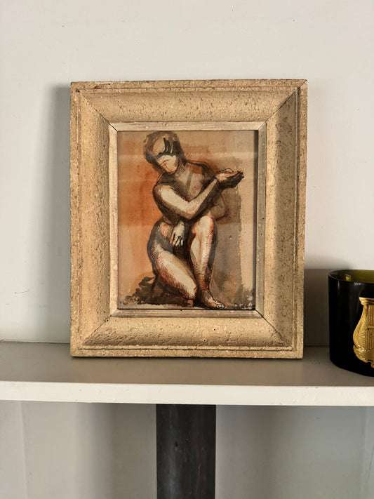 Nude Ink Study  In Vintage French Frame