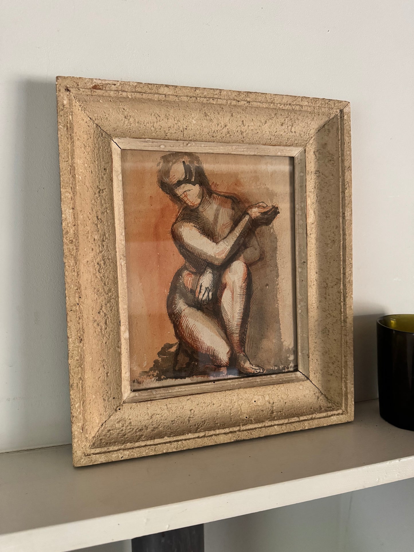 Nude Ink Study  In Vintage French Frame
