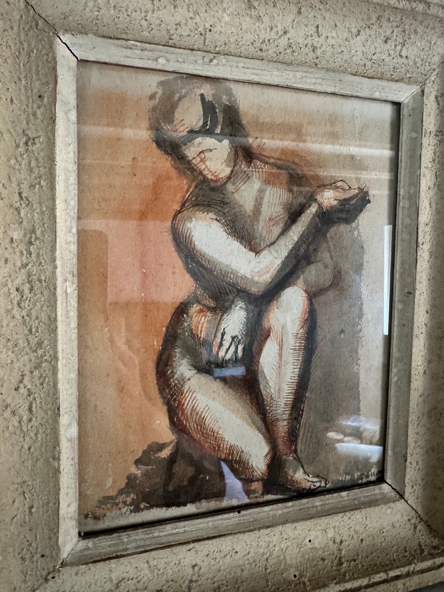 Nude Ink Study  In Vintage French Frame