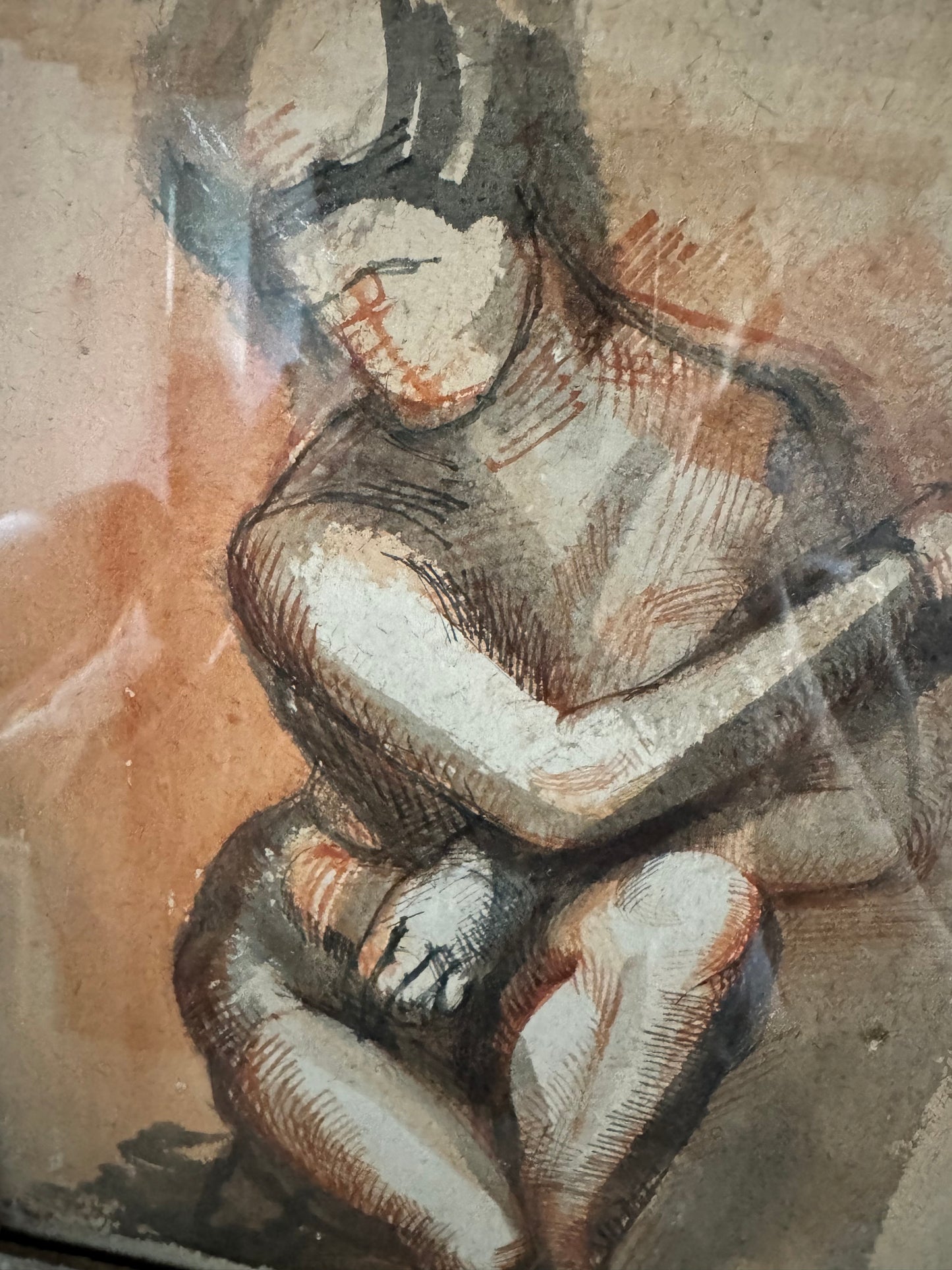 Nude Ink Study  In Vintage French Frame