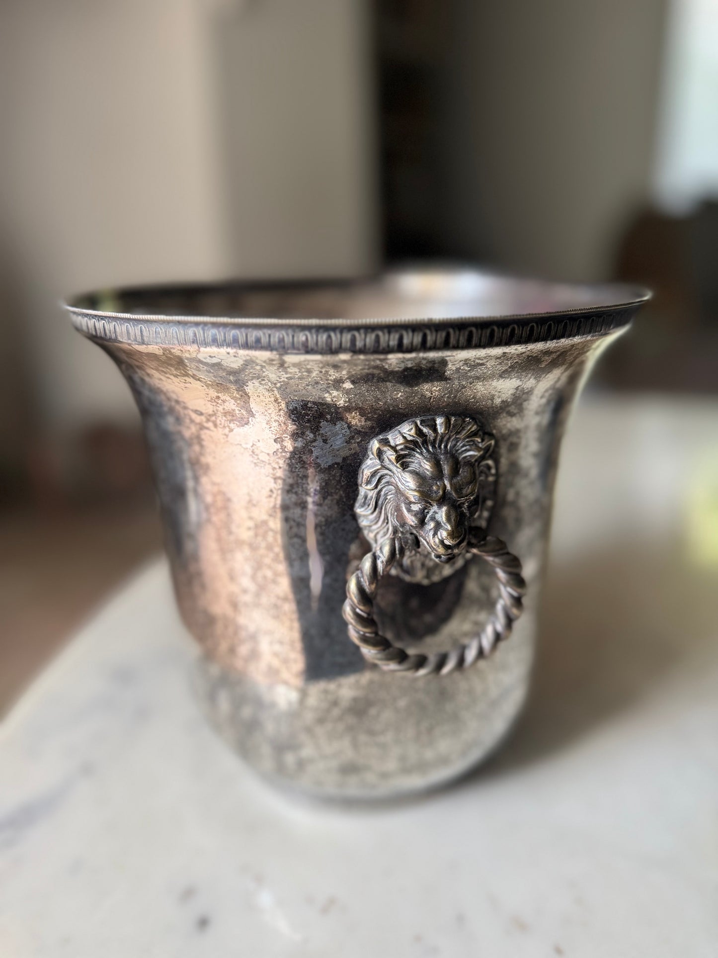 Vintage Silver Plate Lions Head Champagne Wine Cooler