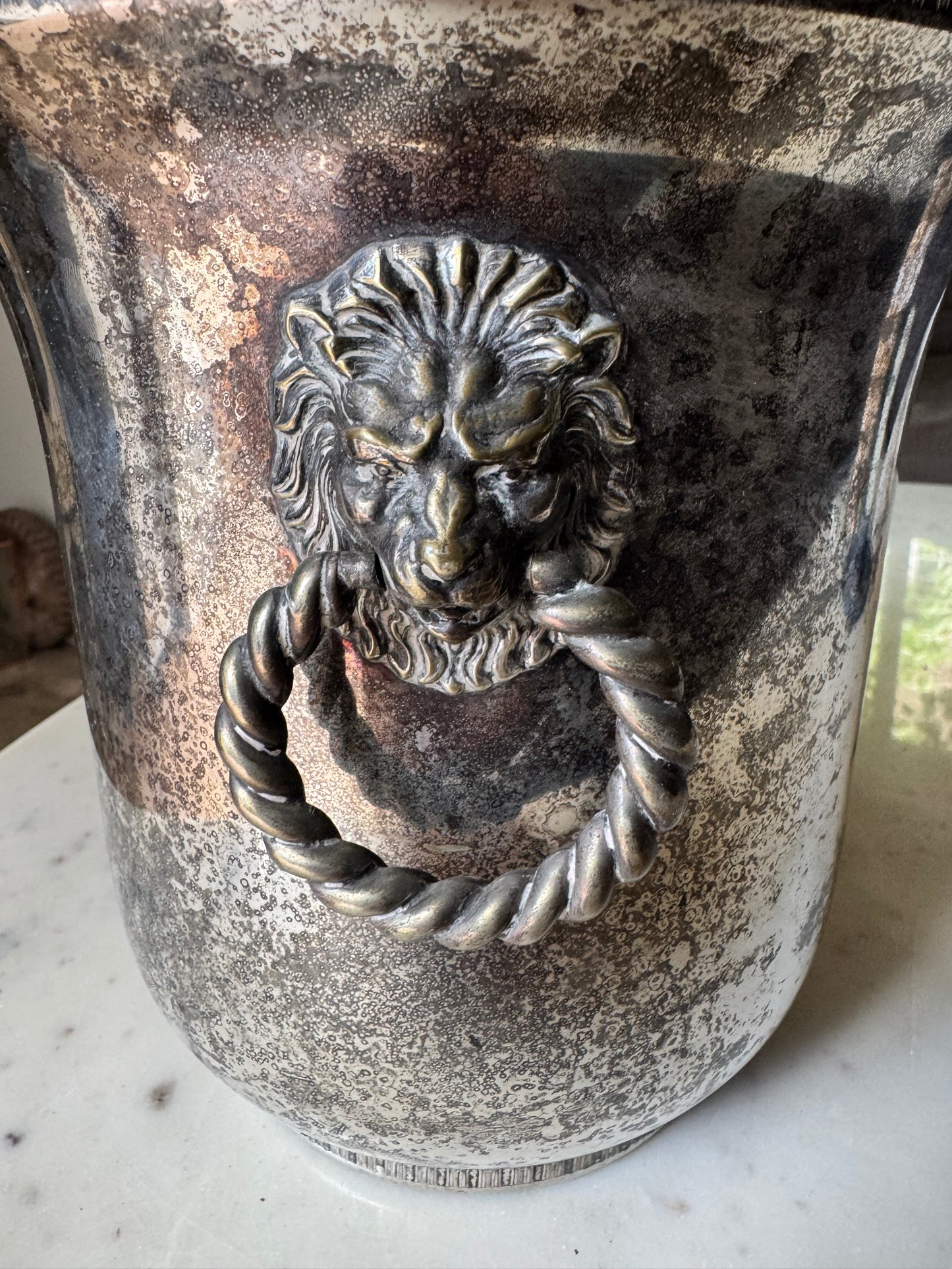 Vintage Silver Plate Lions Head Champagne Wine Cooler