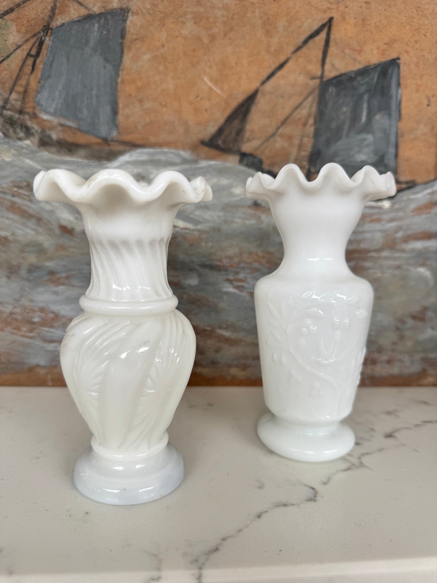Vintage French Milk Glass Bud Vases