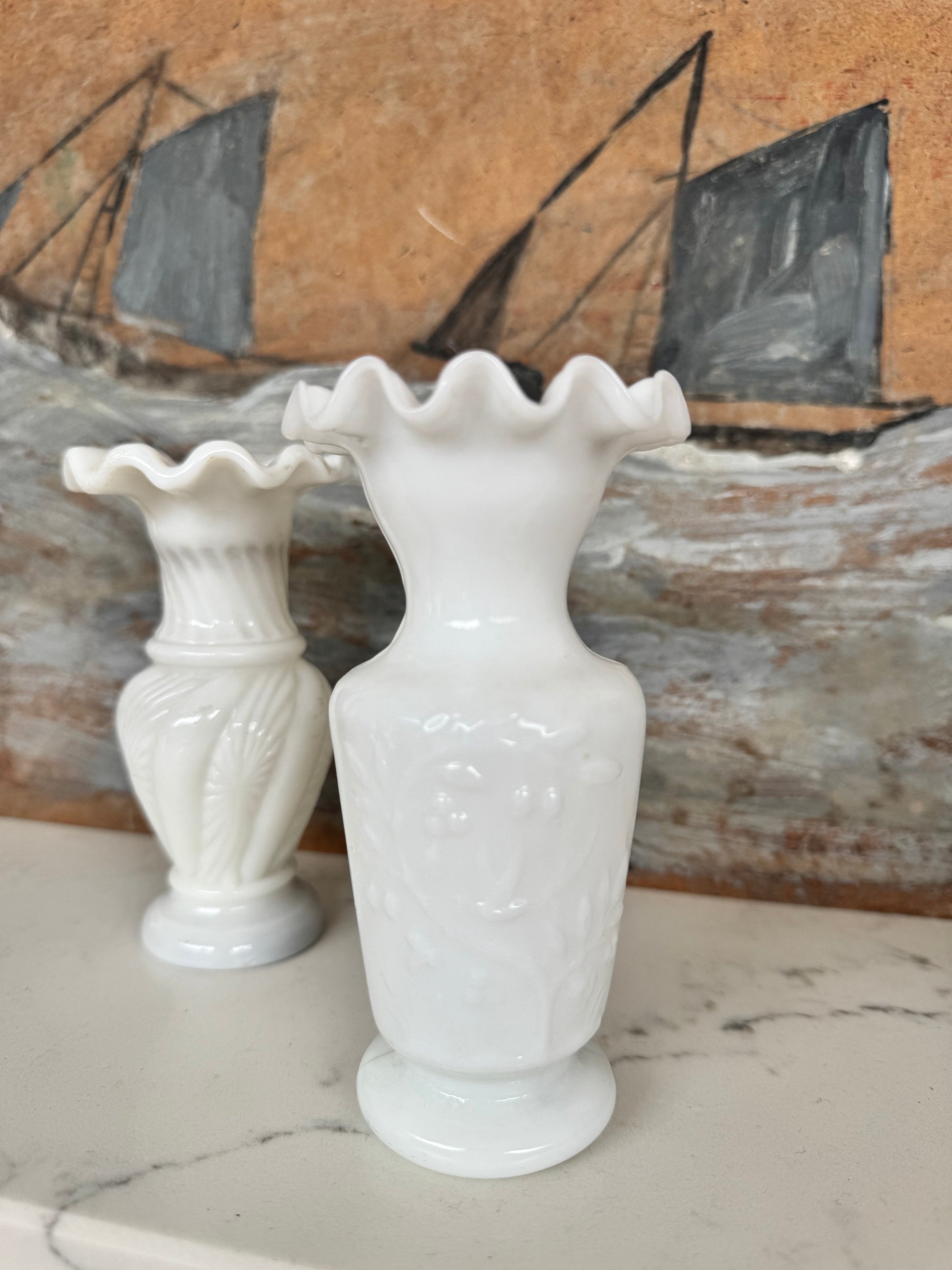 Vintage French Milk Glass Bud Vases
