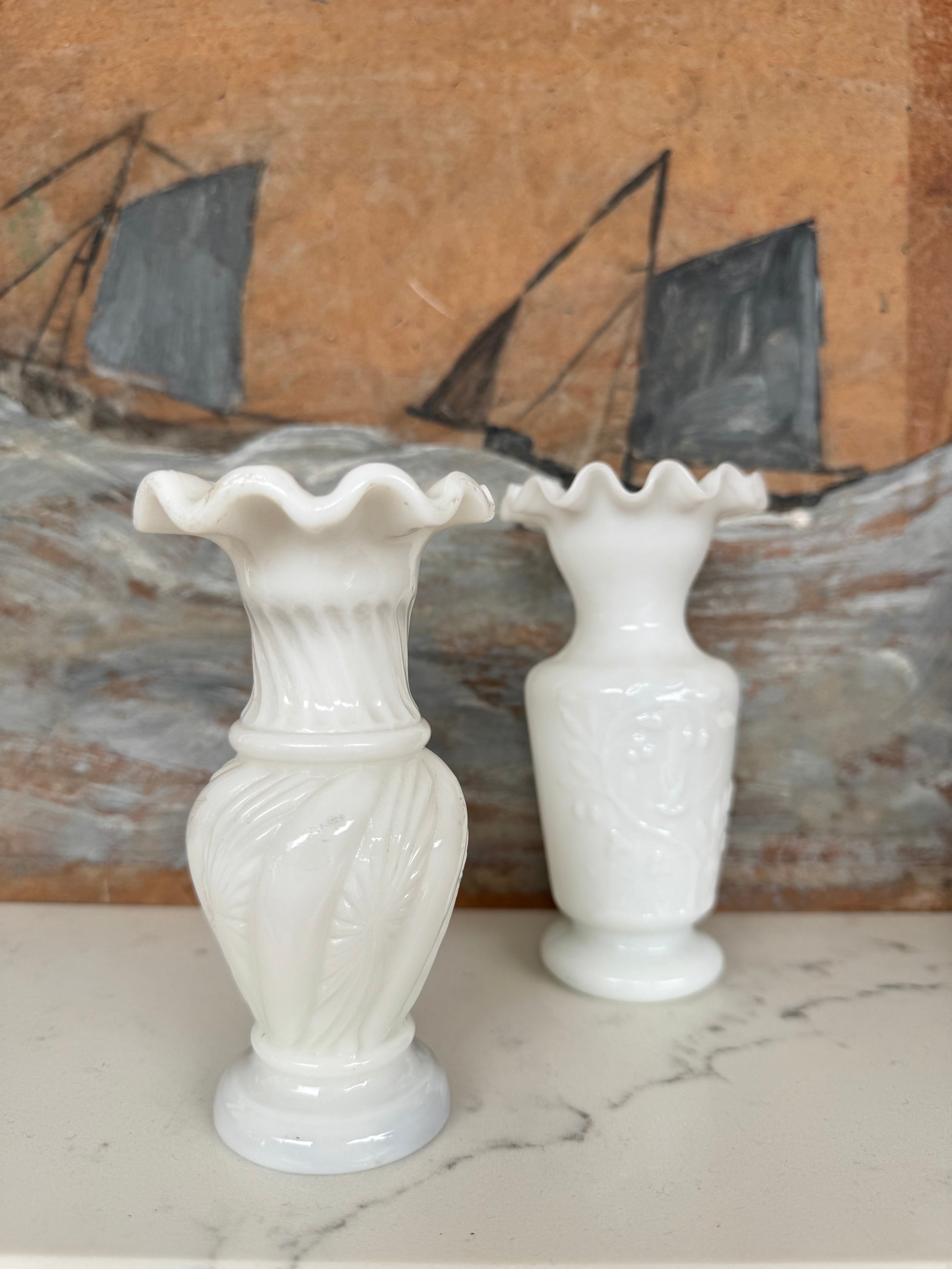 Vintage French Milk Glass Bud Vases