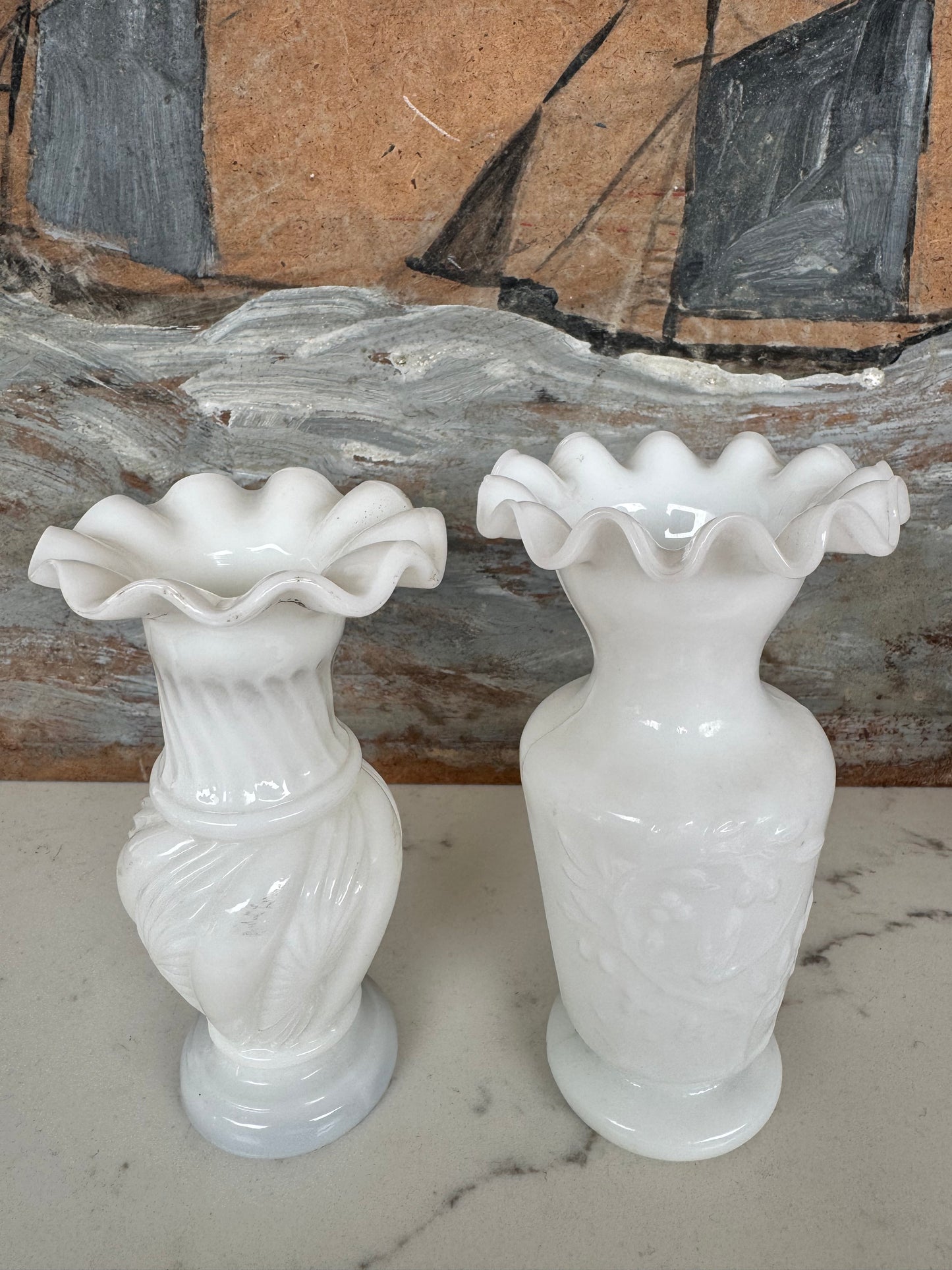 Vintage French Milk Glass Bud Vases