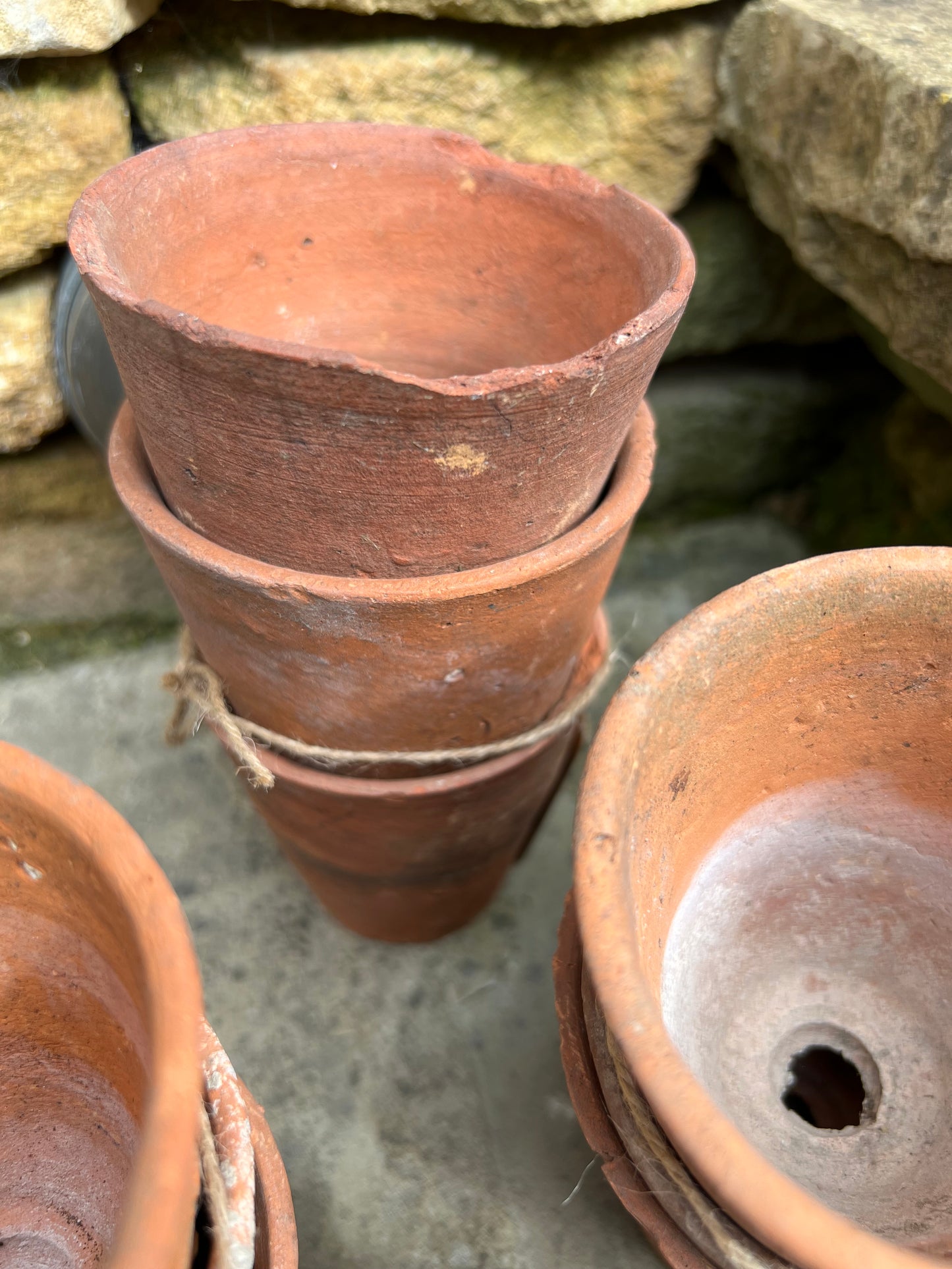 Vintage Hand Thrown Terracotta Plant Pots 3" Set of 3