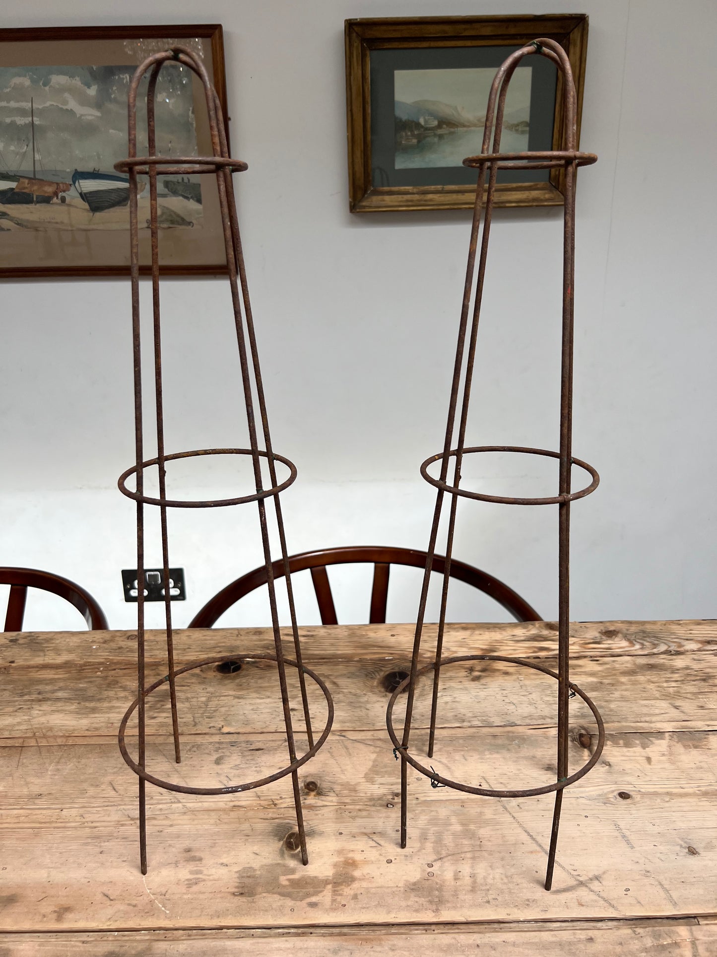 Pair Of Vintage Metal Small Plant Support Obelisks