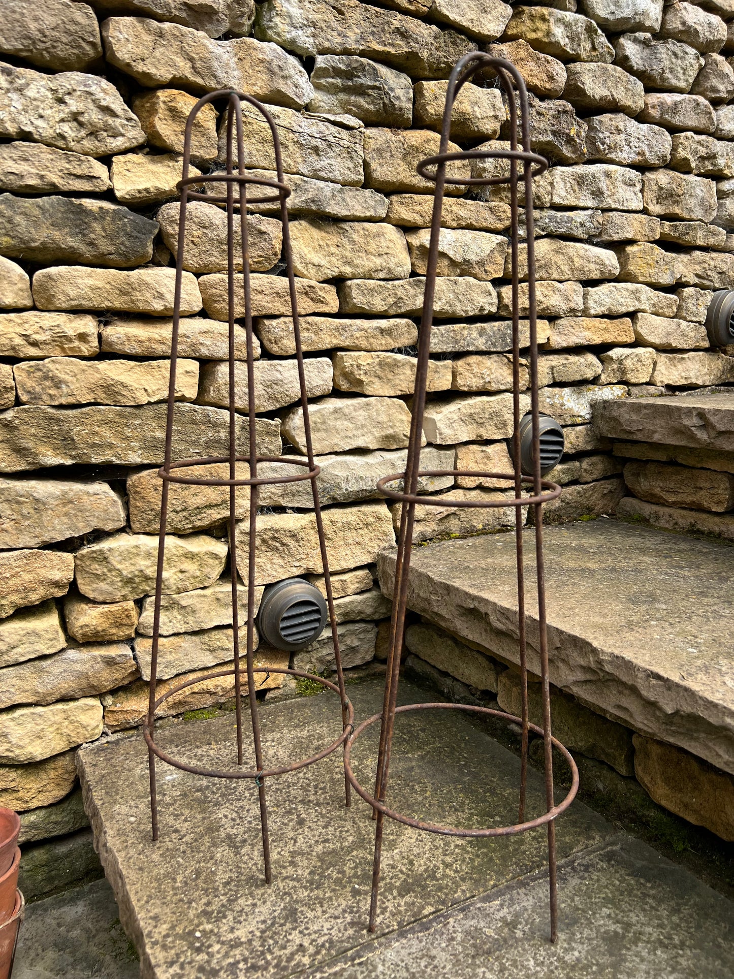 Pair Of Vintage Metal Small Plant Support Obelisks