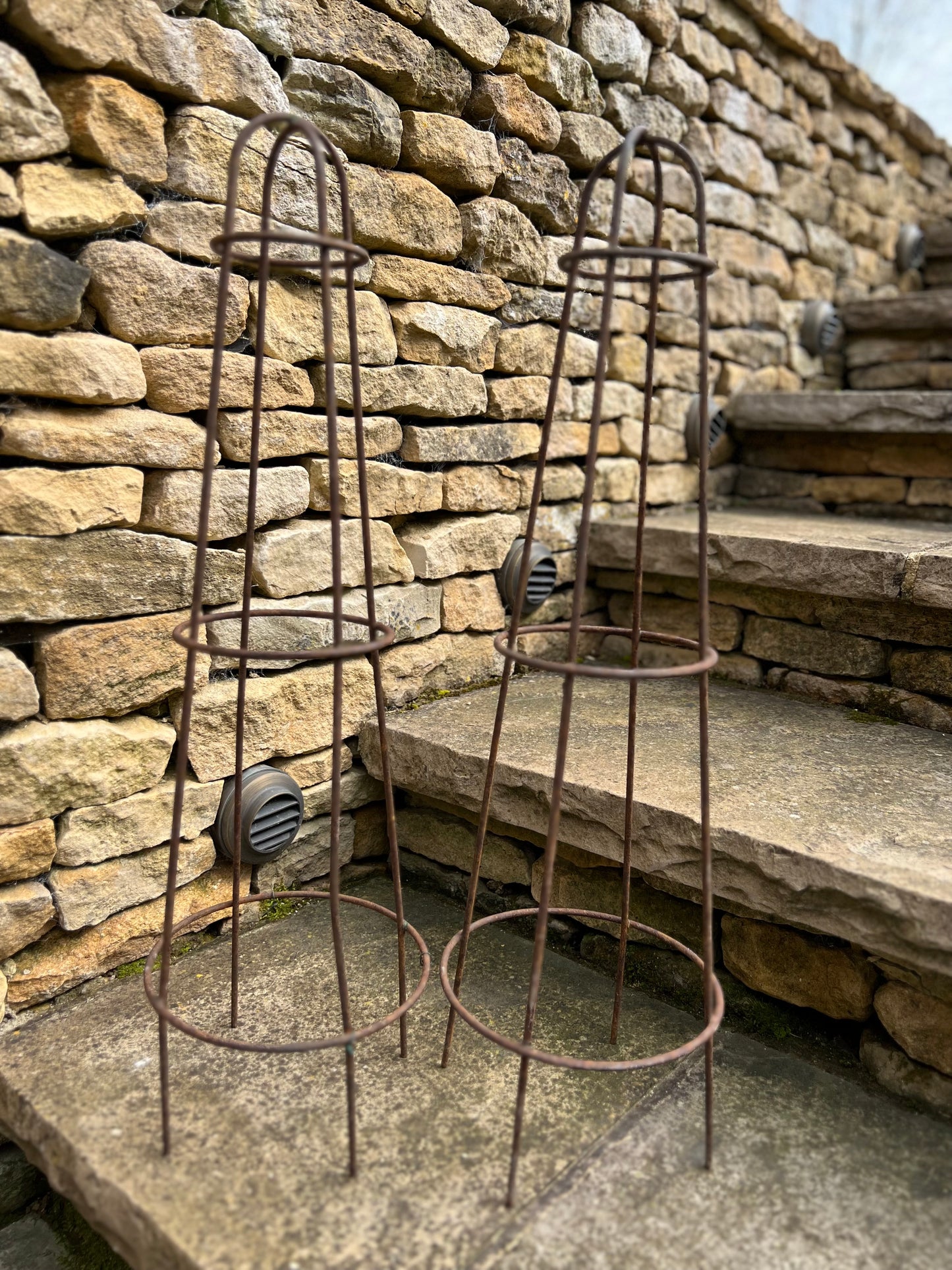 Pair Of Vintage Metal Small Plant Support Obelisks