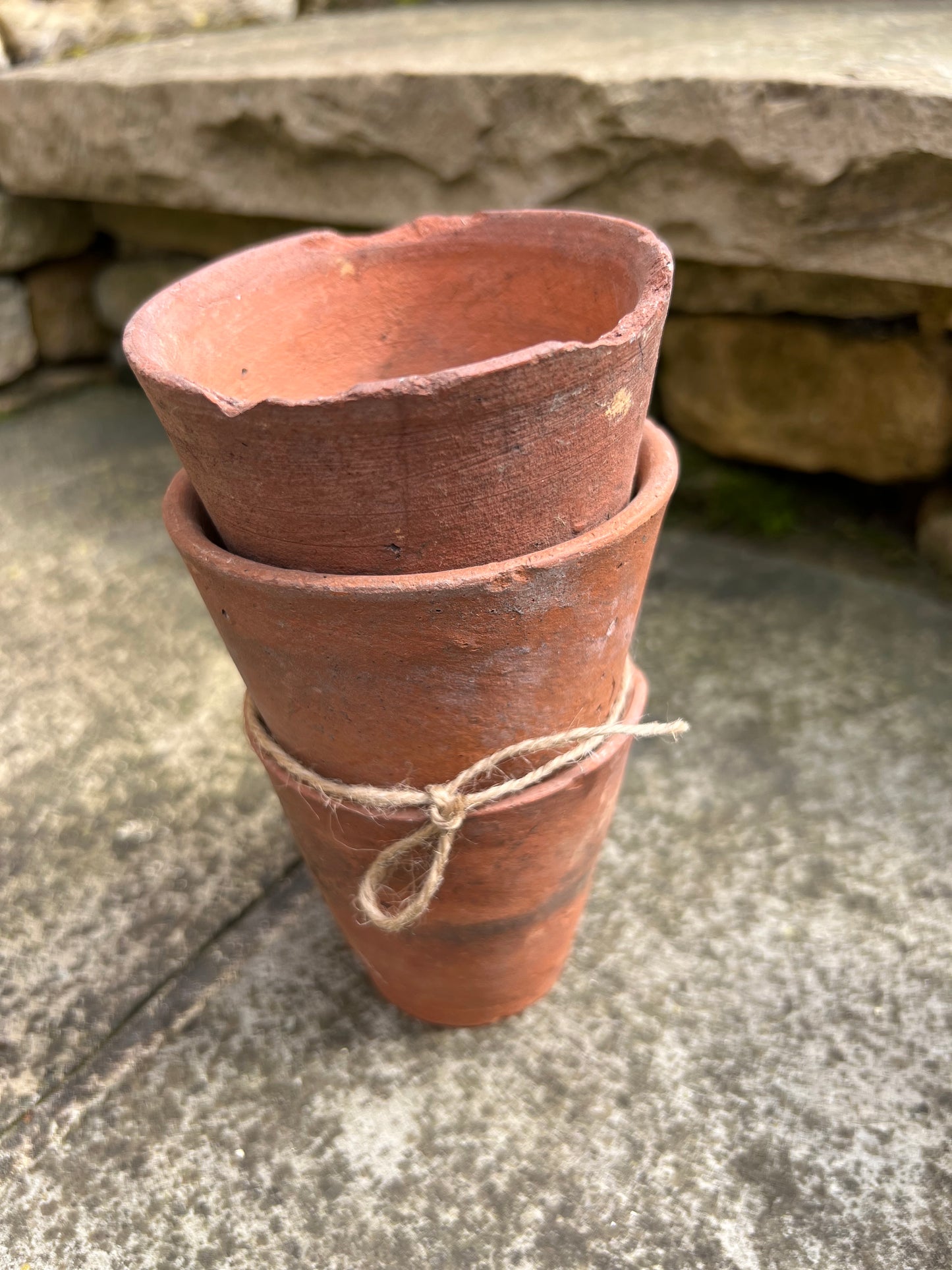 Vintage Hand Thrown Terracotta Plant Pots 3" Set of 3