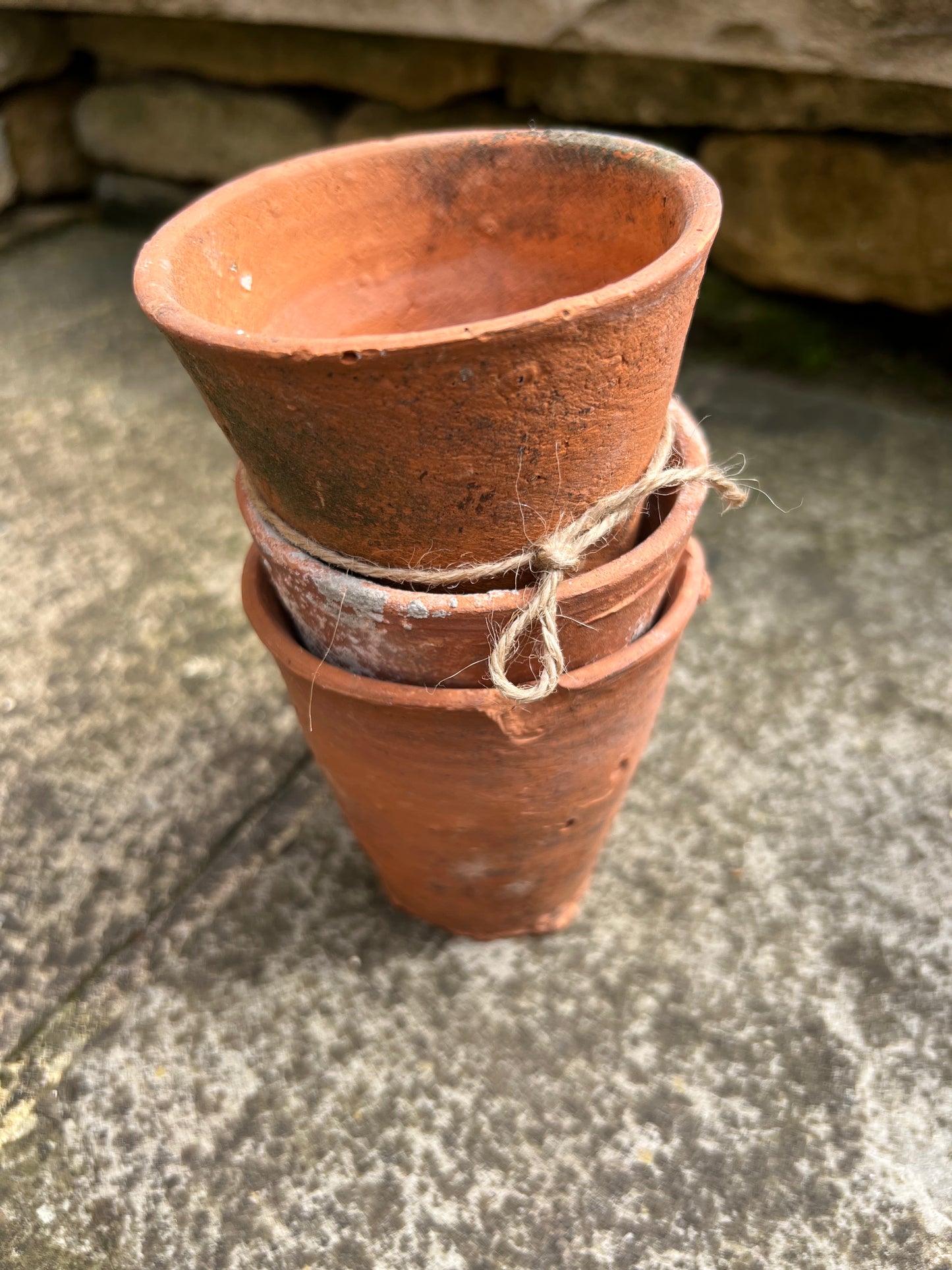 Vintage Hand Thrown Terracotta Plant Pots 3" Set of 3