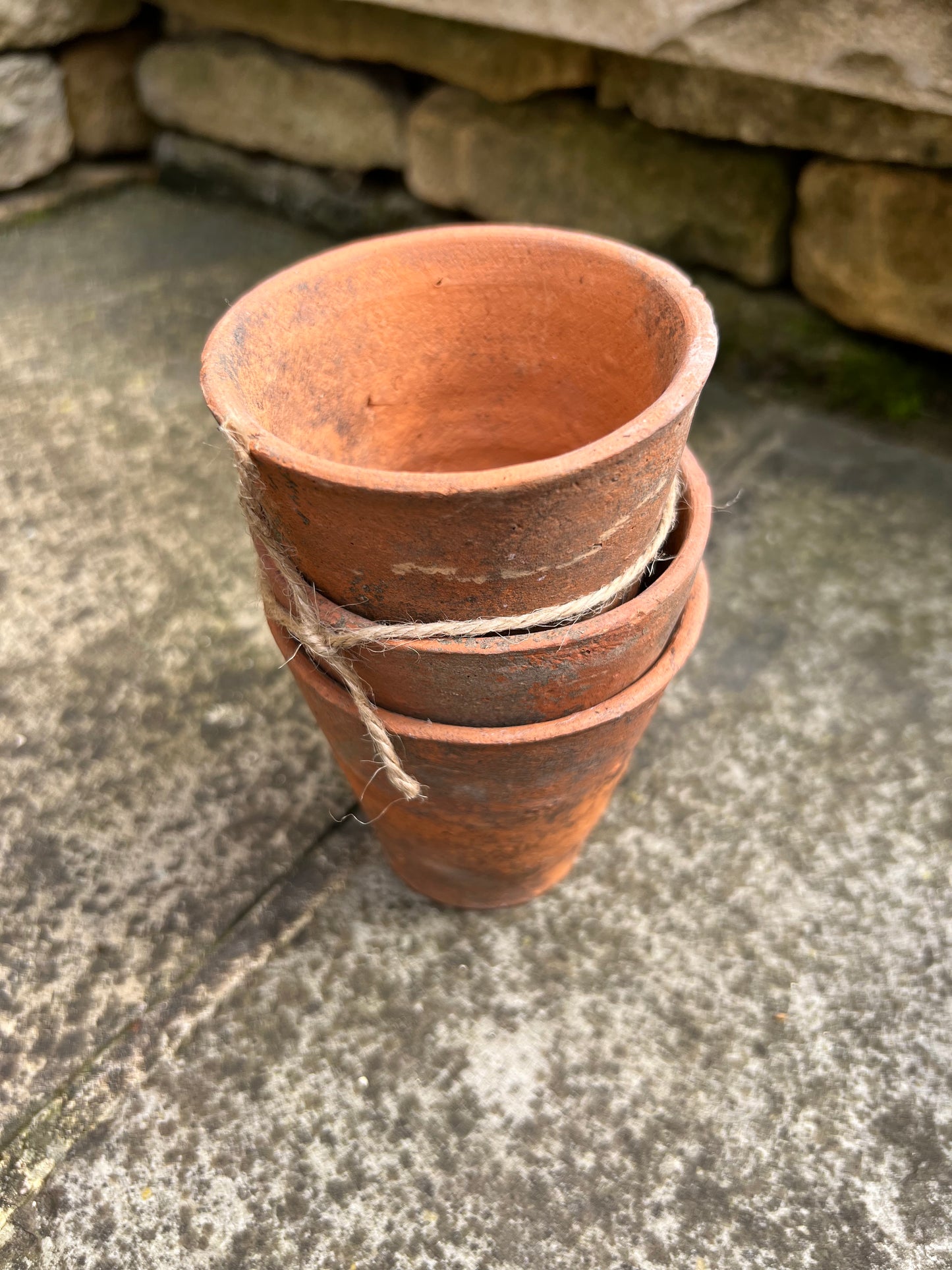 Vintage Hand Thrown Terracotta Plant Pots 3" Set of 3