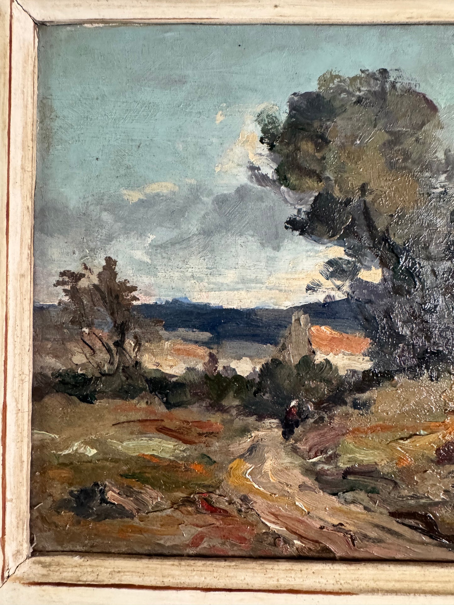 Antique Framed Oil On Board French Landscape 'Stormy Evening'