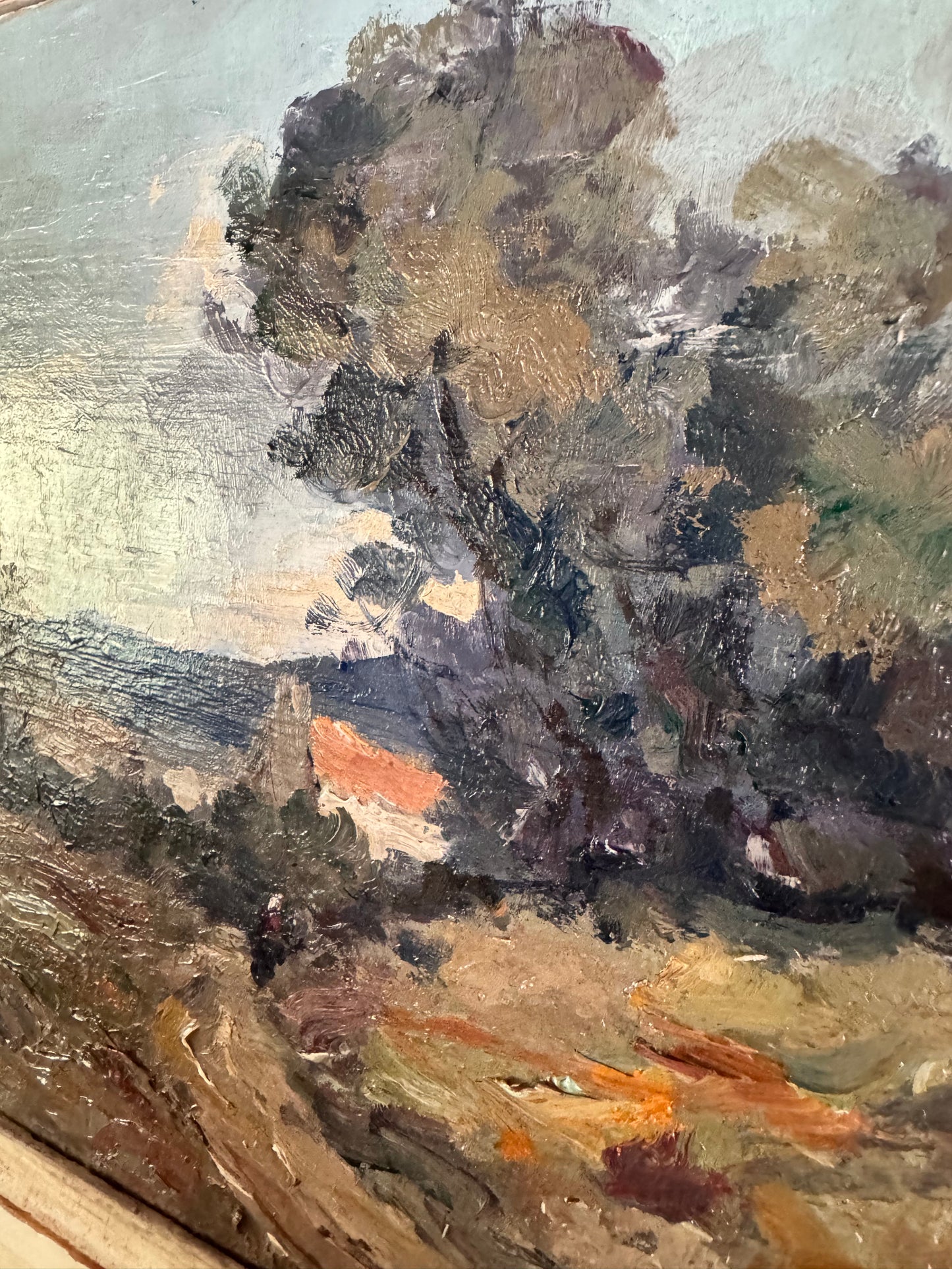Antique Framed Oil On Board French Landscape 'Stormy Evening'