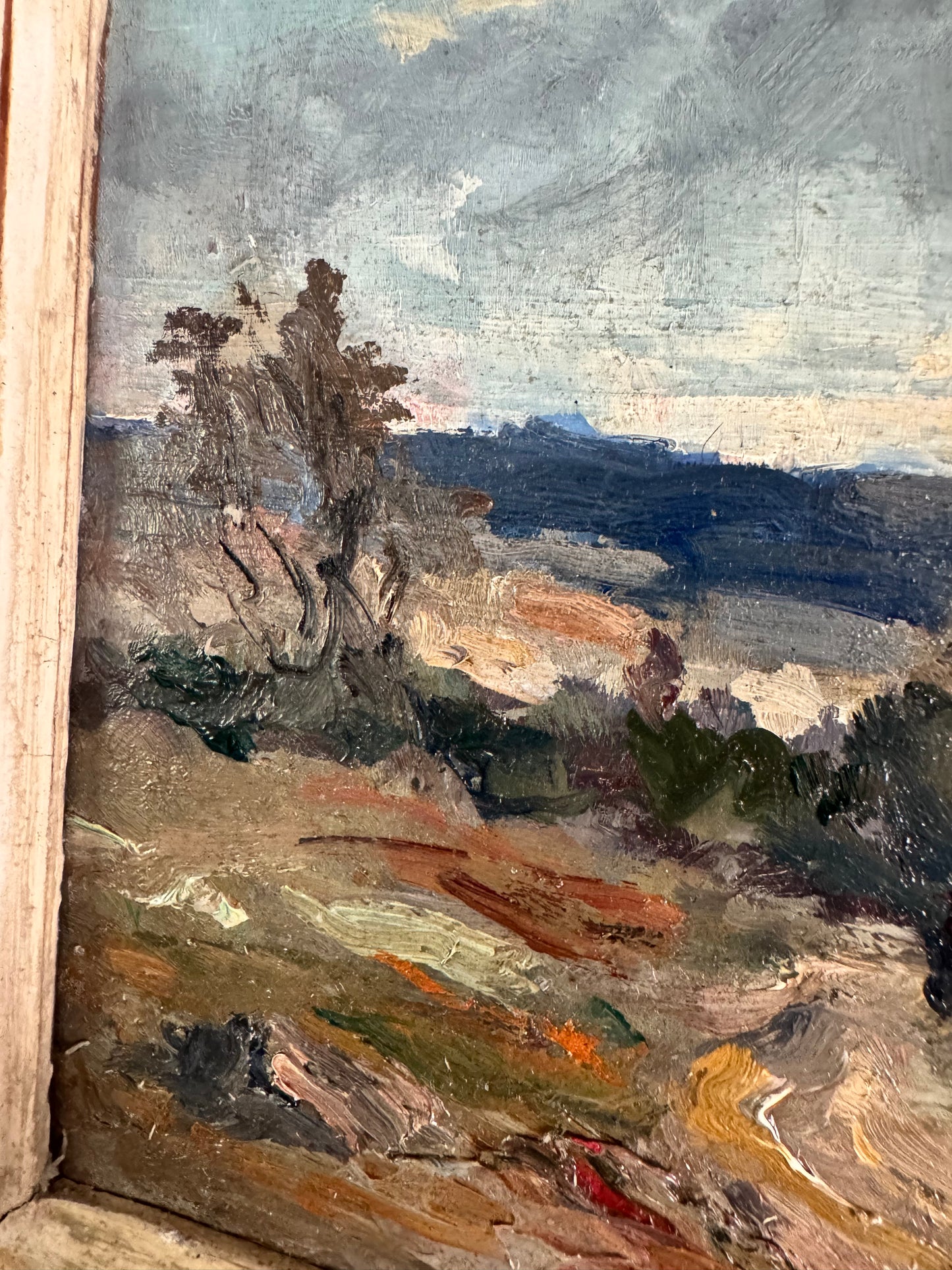 Antique Framed Oil On Board French Landscape 'Stormy Evening'