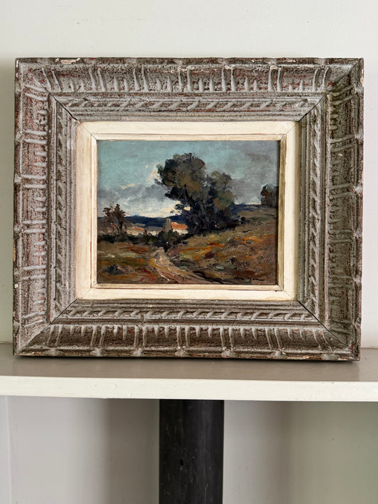 Antique Framed Oil On Board French Landscape 'Stormy Evening'