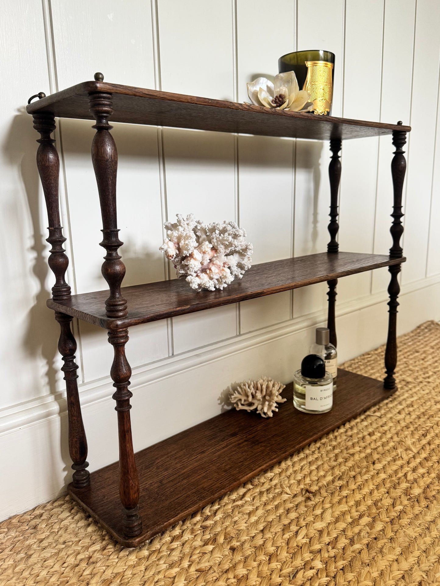 Antique French Oak Spindle Hanging Shelves